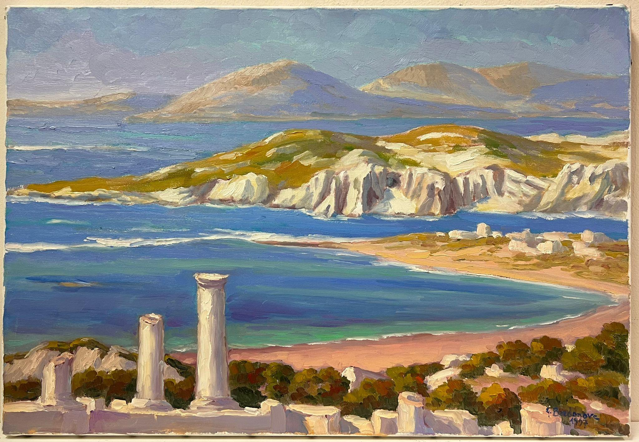 French Contemporary Oil Painting Ancient Shores Küstenlandschaft (Grau), Landscape Painting, von Georges Bordonove