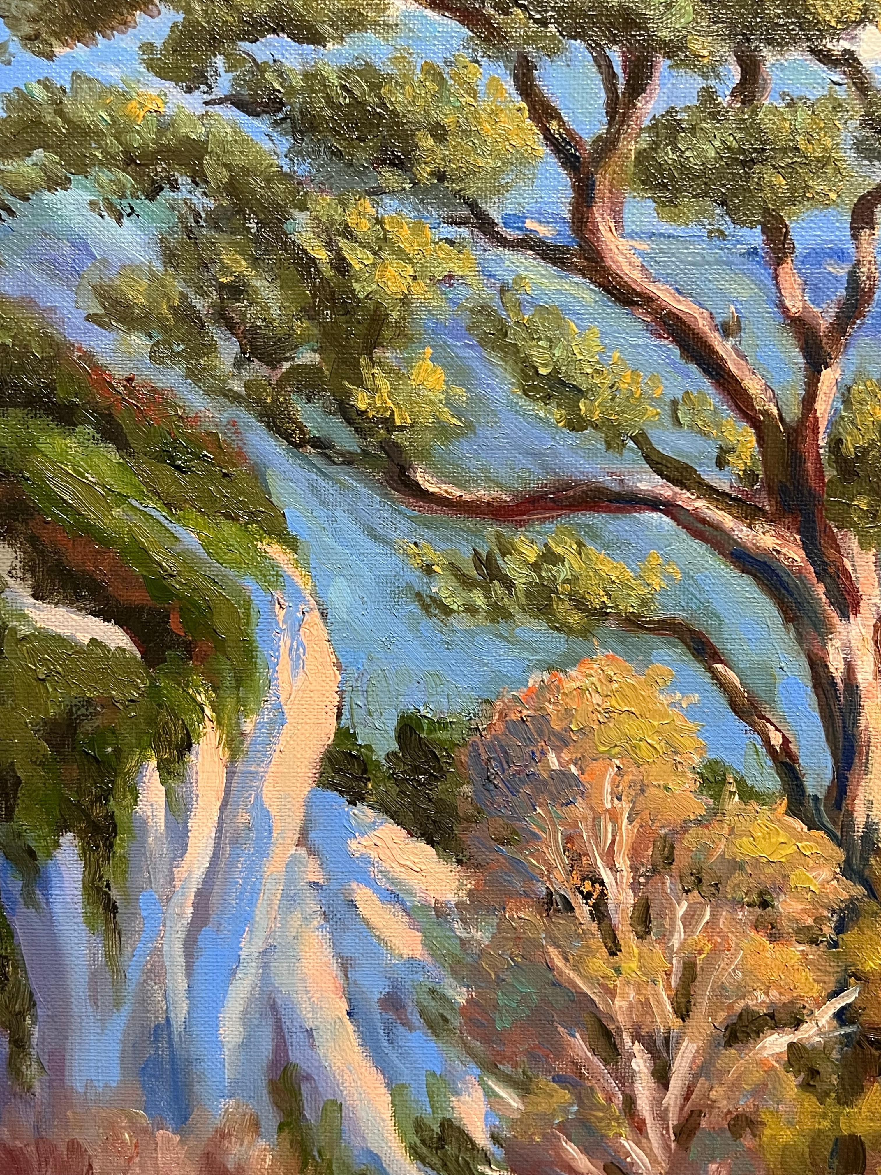 Paesaggio costiero impressionista francese di un albero che si affaccia su una scogliera illuminata dal sole - Painting Impressionismo di Georges Bordonove