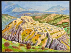 French Impressionist Historic Fortress Amidst Rolling Green Fields Oil Painting