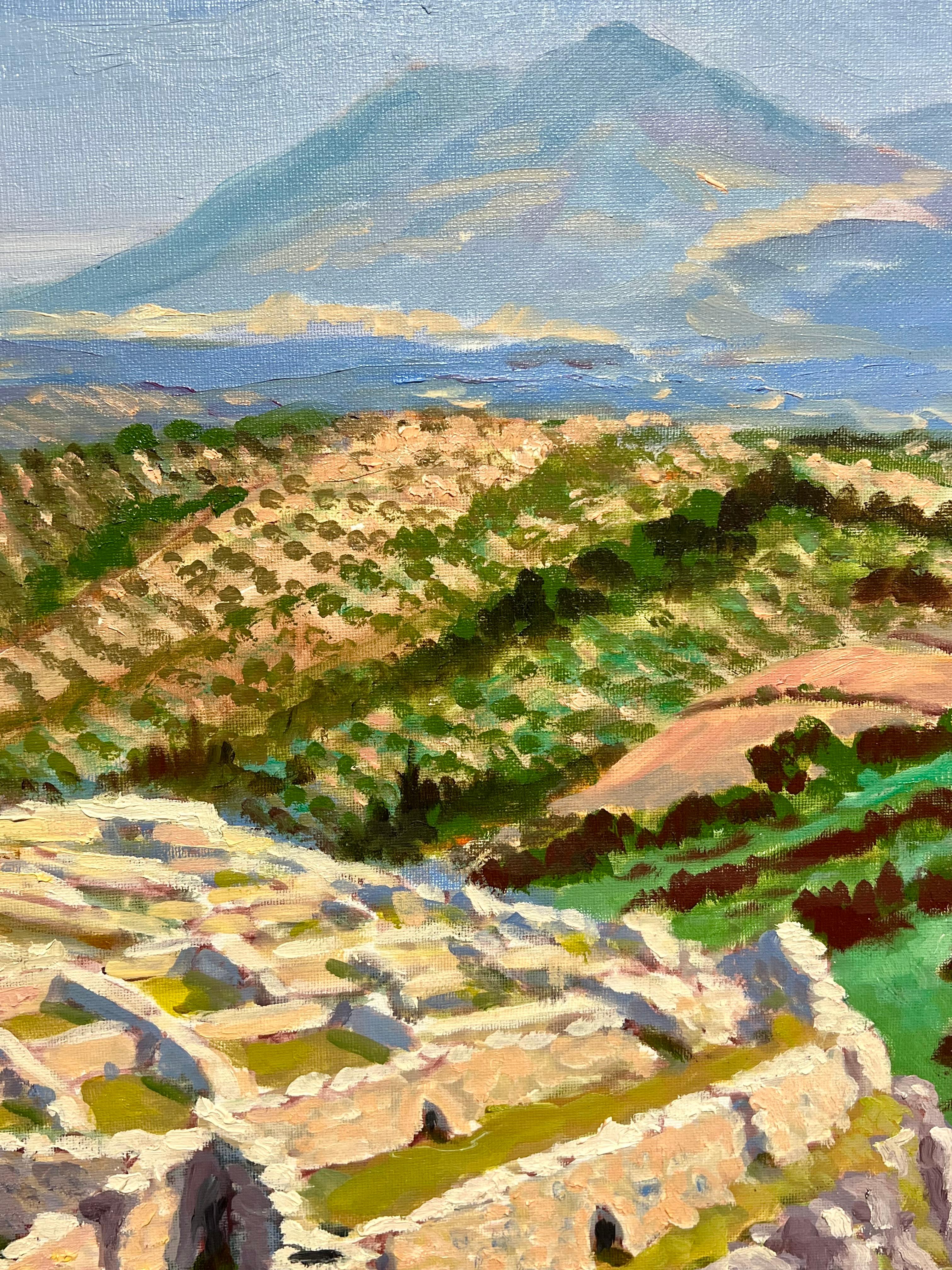 Impressionista francese Fortezza storica in mezzo a campi verdi e ondulati Pittura a olio - Painting Impressionismo di Georges Bordonove