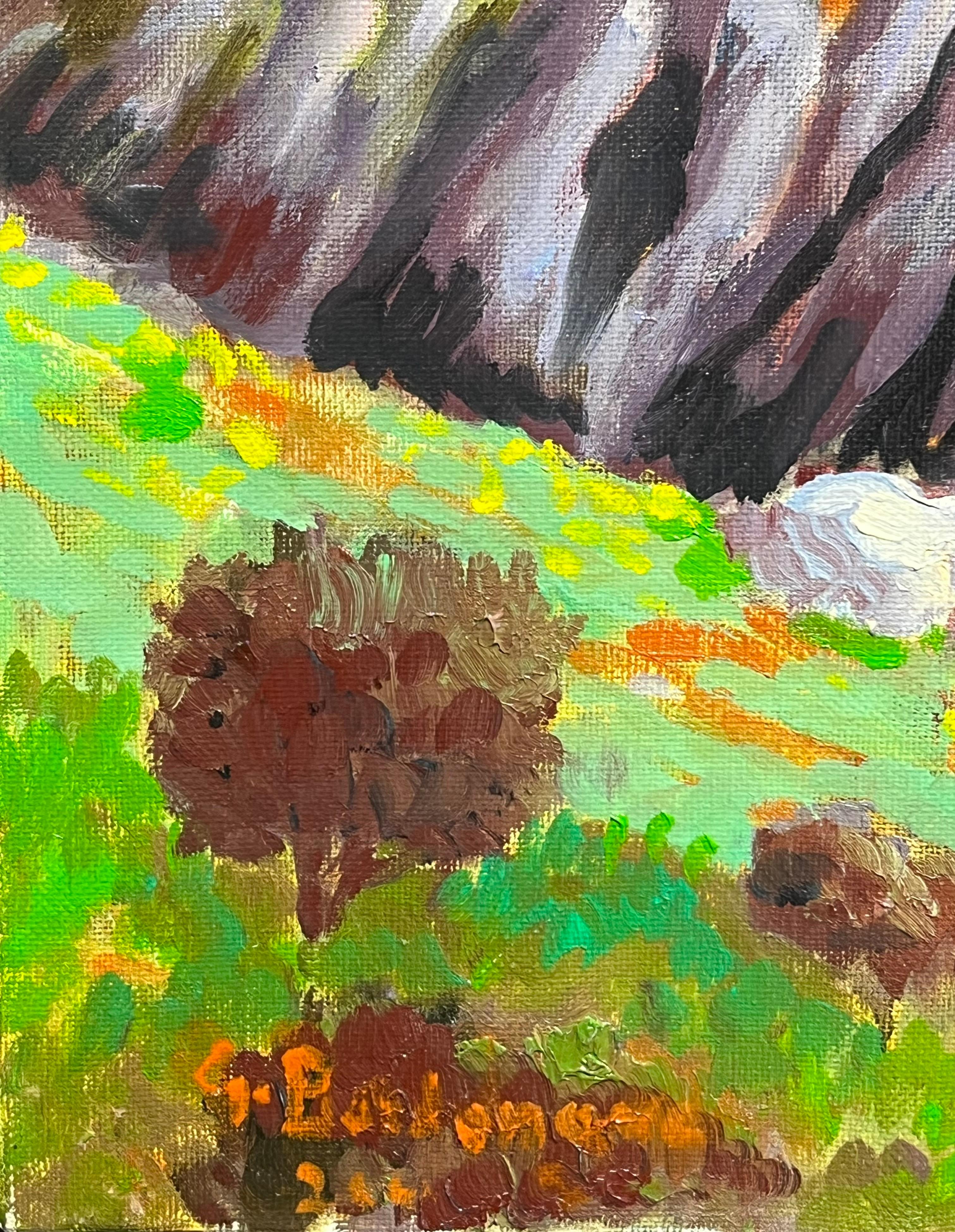 Impressionista francese Fortezza storica in mezzo a campi verdi e ondulati Pittura a olio in vendita 2