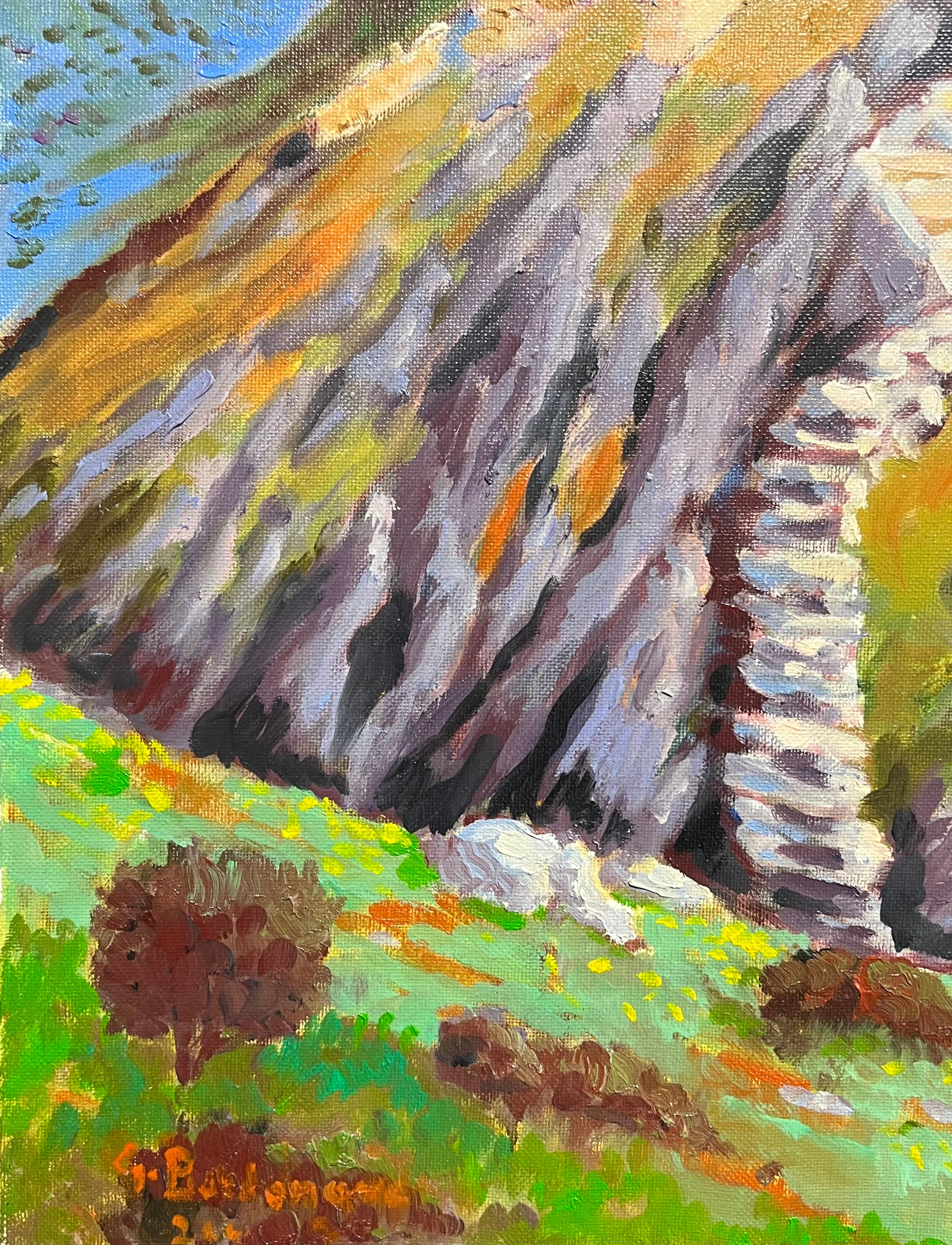 Impressionista francese Fortezza storica in mezzo a campi verdi e ondulati Pittura a olio in vendita 3