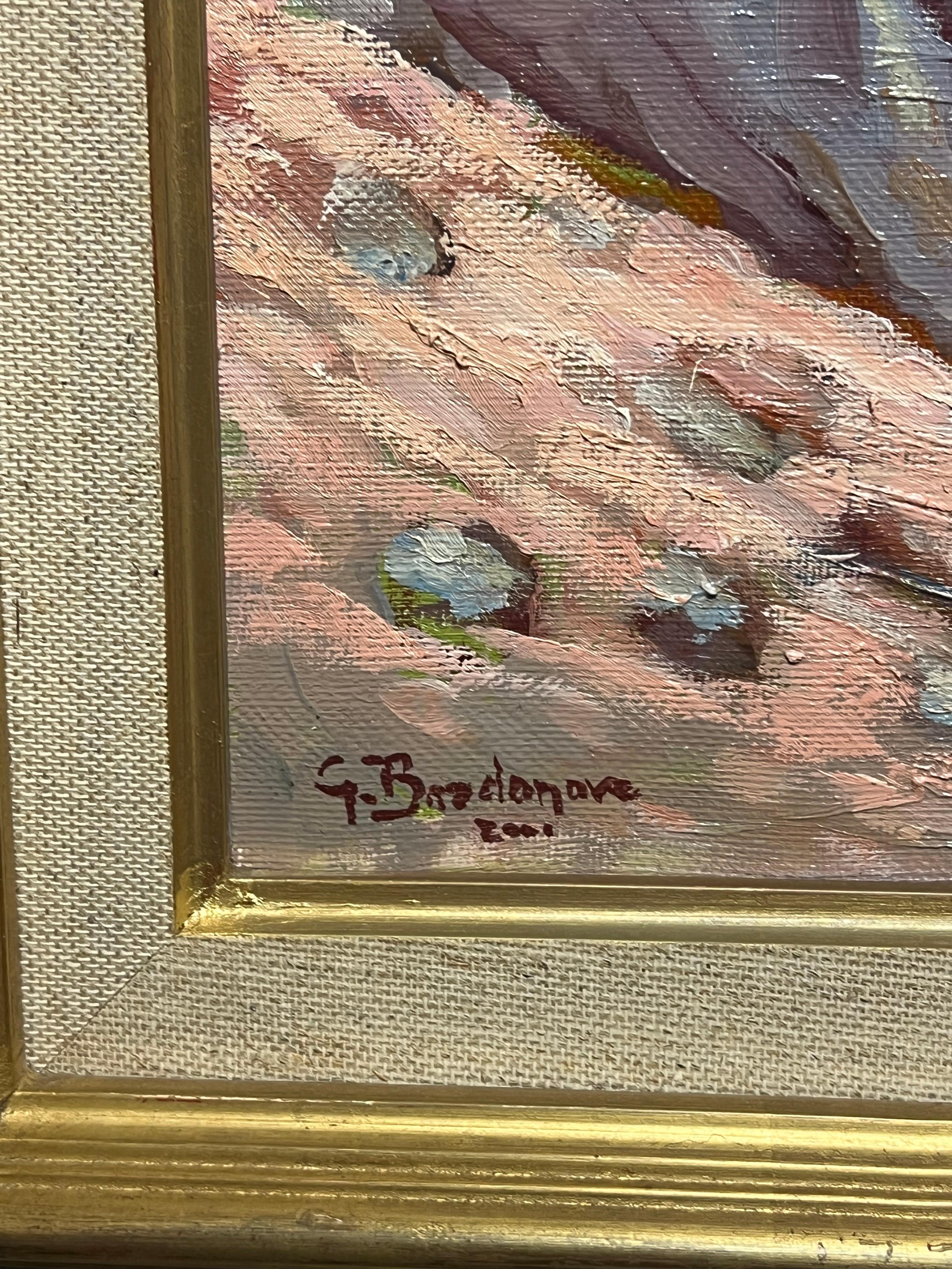 Landschaft an der Küste 
von Georges Bordonave (französischer Zeitgenosse)
aus dem Jahr 2001
signiertes Ölgemälde auf Leinwand, gerahmt
Gerahmt: 22 x 29 Zoll
Leinwand: 15 x 22 Zoll
Zustand: sehr gut
Provenienz: aus einer großen Privatsammlung dieses