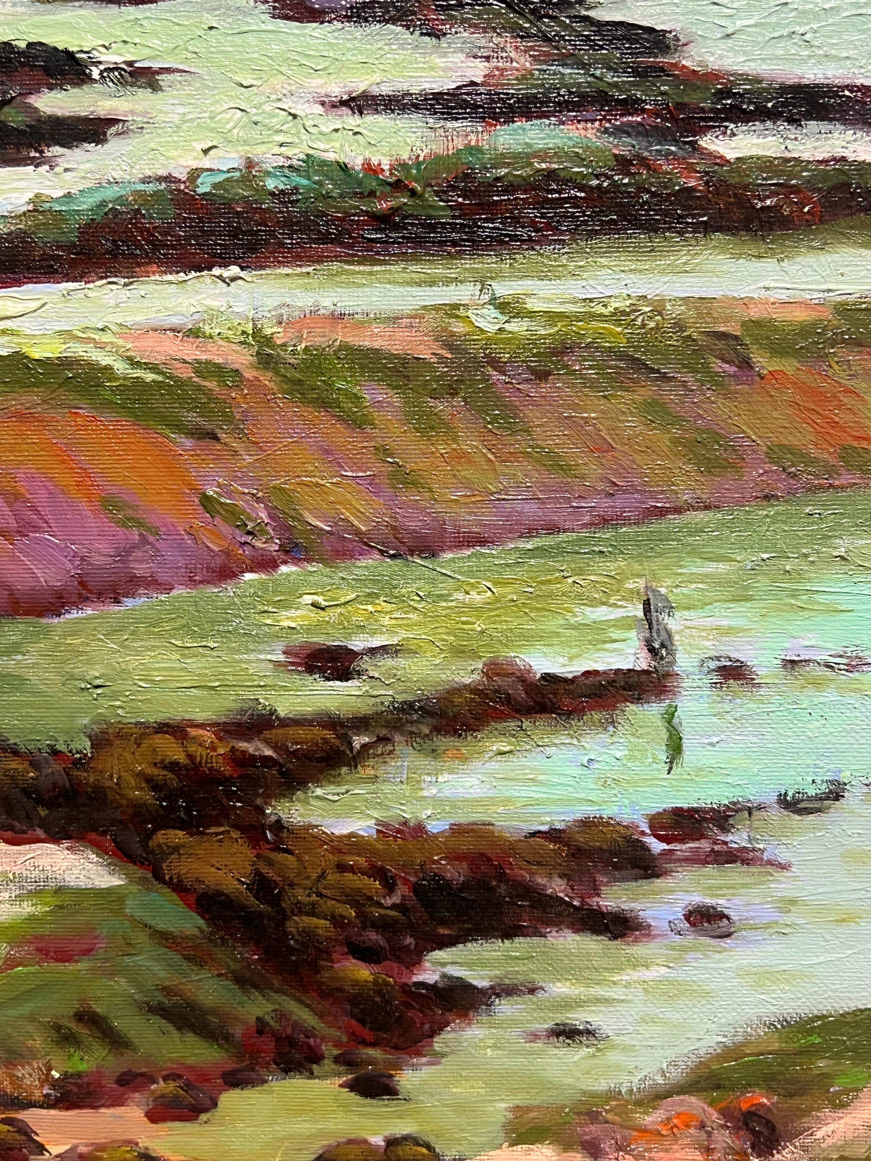 Französisches impressionistisches Leuchtturm mit Blick auf Felsen, Shoreline, Ölgemälde im Angebot 1
