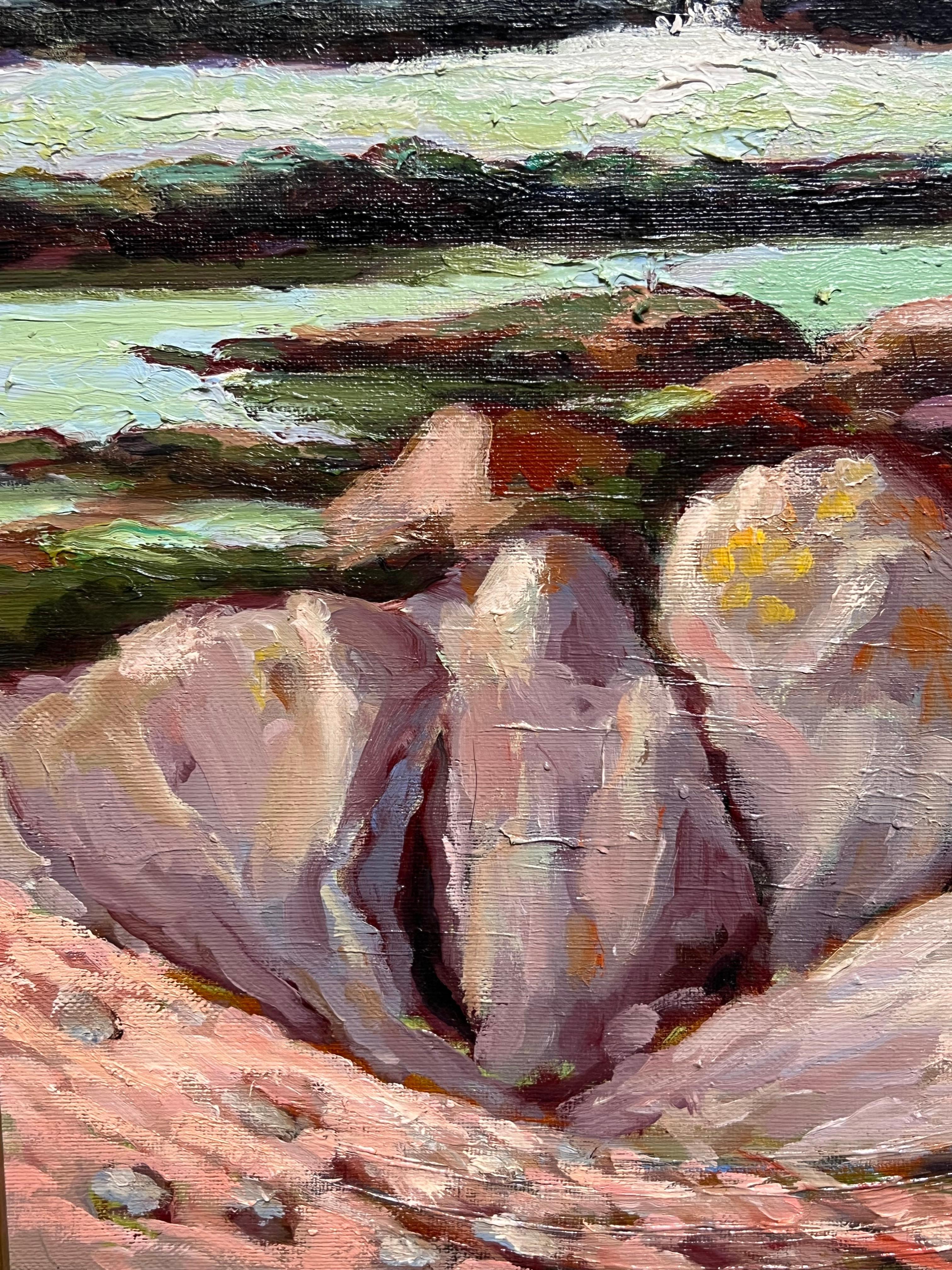 Französisches impressionistisches Leuchtturm mit Blick auf Felsen, Shoreline, Ölgemälde im Angebot 4