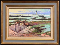 French Impressionist Lighthouse Overlooking Rocky Shoreline Oil Painting