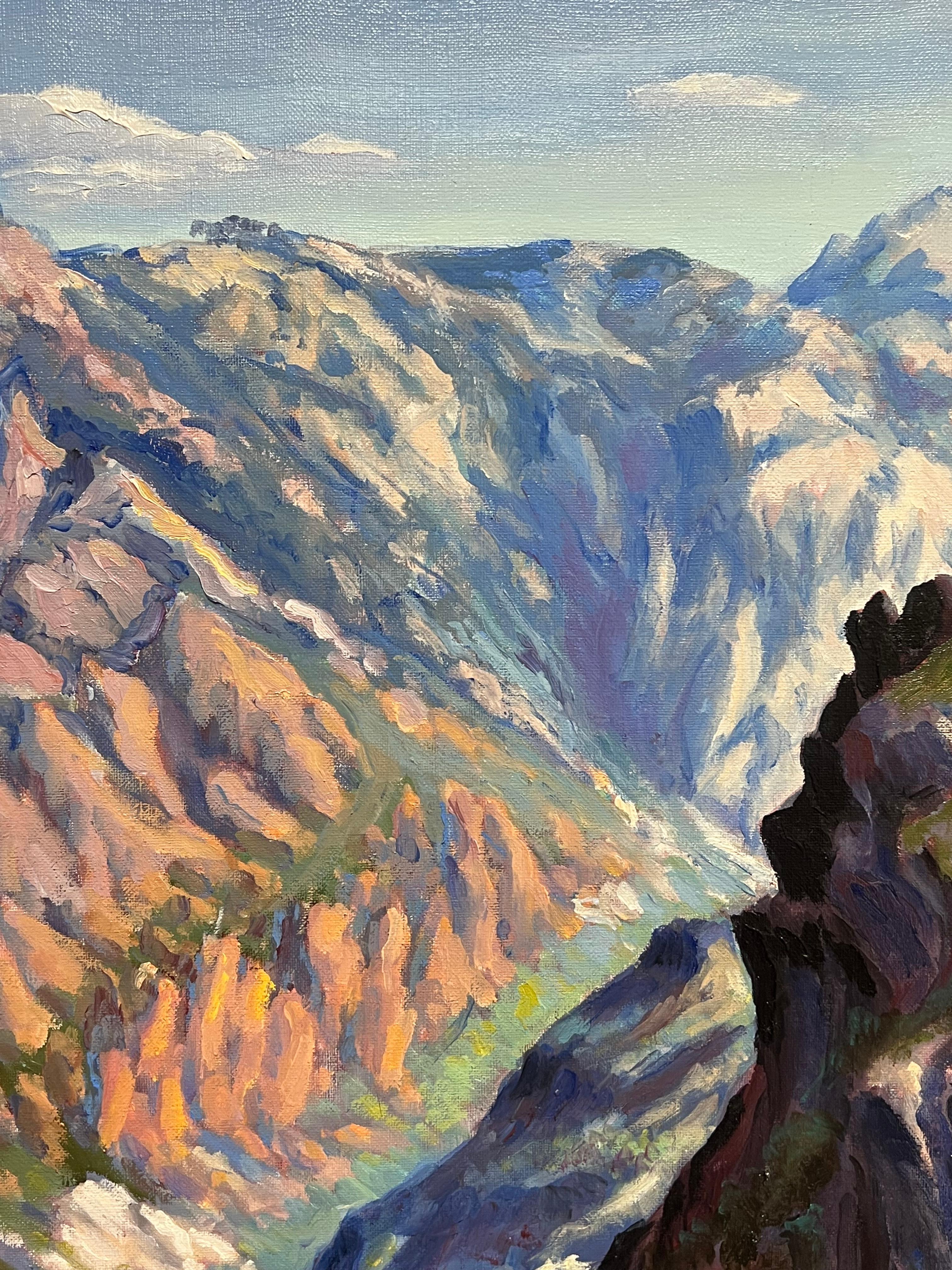 Majestic Canyon Vista
di Georges Bordonave (francese contemporaneo)
dipinto a olio su tela firmato, senza cornice
datato 1998
tela: 23,5 x 29 pollici
condizioni: ottime
provenienza: da una grande collezione privata di opere di questo artista, a