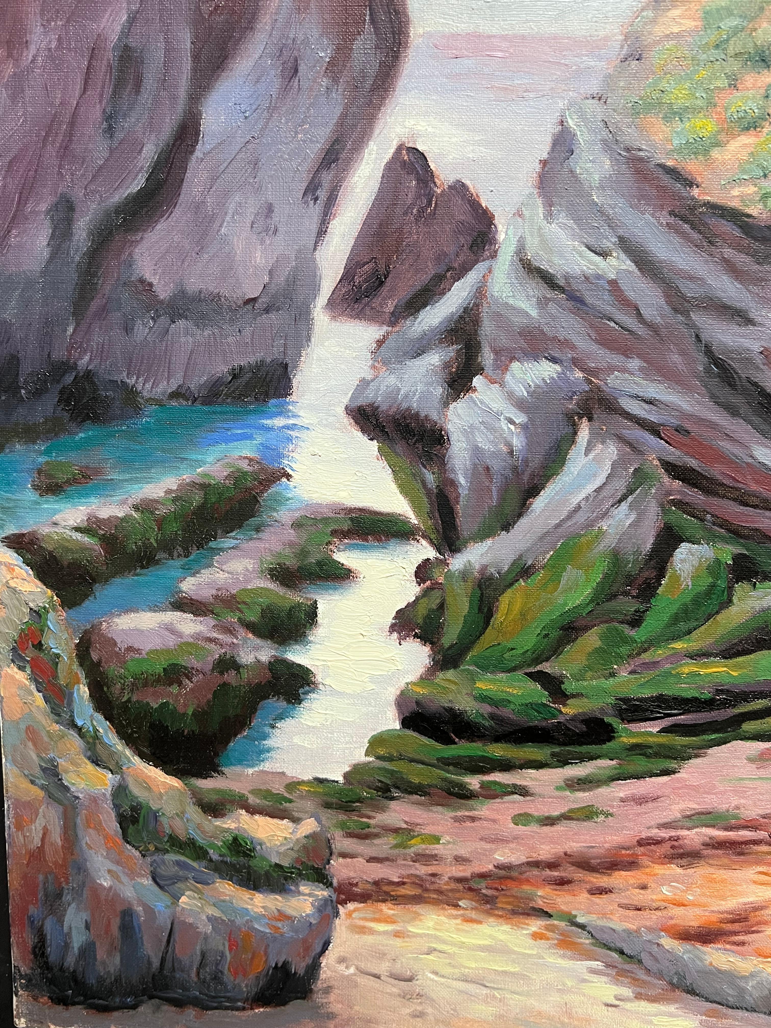 Französisch-impressionistisches Ölgemälde des Impressionismus, Küstenweg mit herrlichen Cliffs im Angebot 2