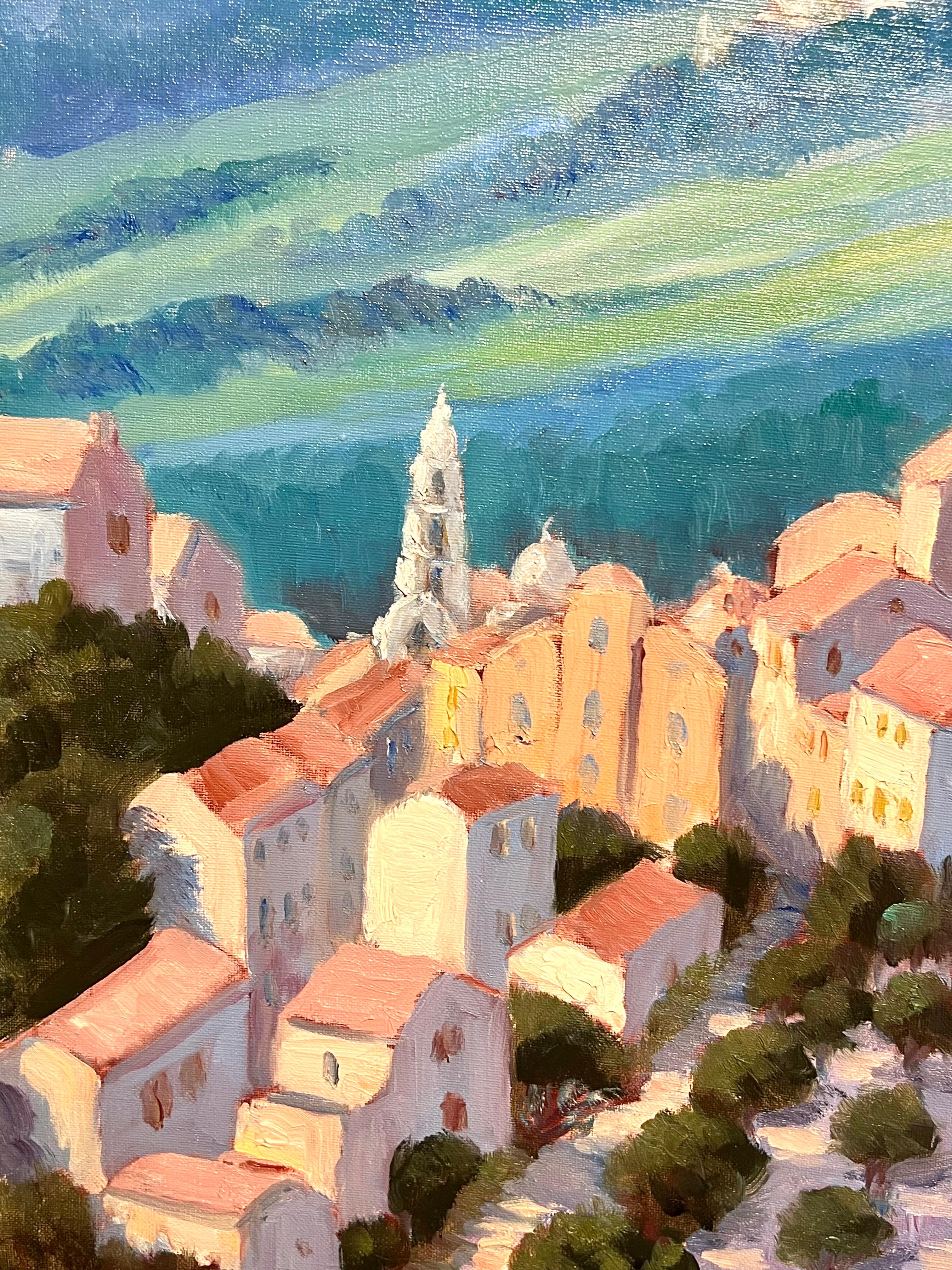 Französisch-impressionistisches Ölgemälde, Hill Top, Dorf, Olivenbäume, Weiße Häuser, Weiße Häuser (Impressionismus), Painting, von Georges Bordonove
