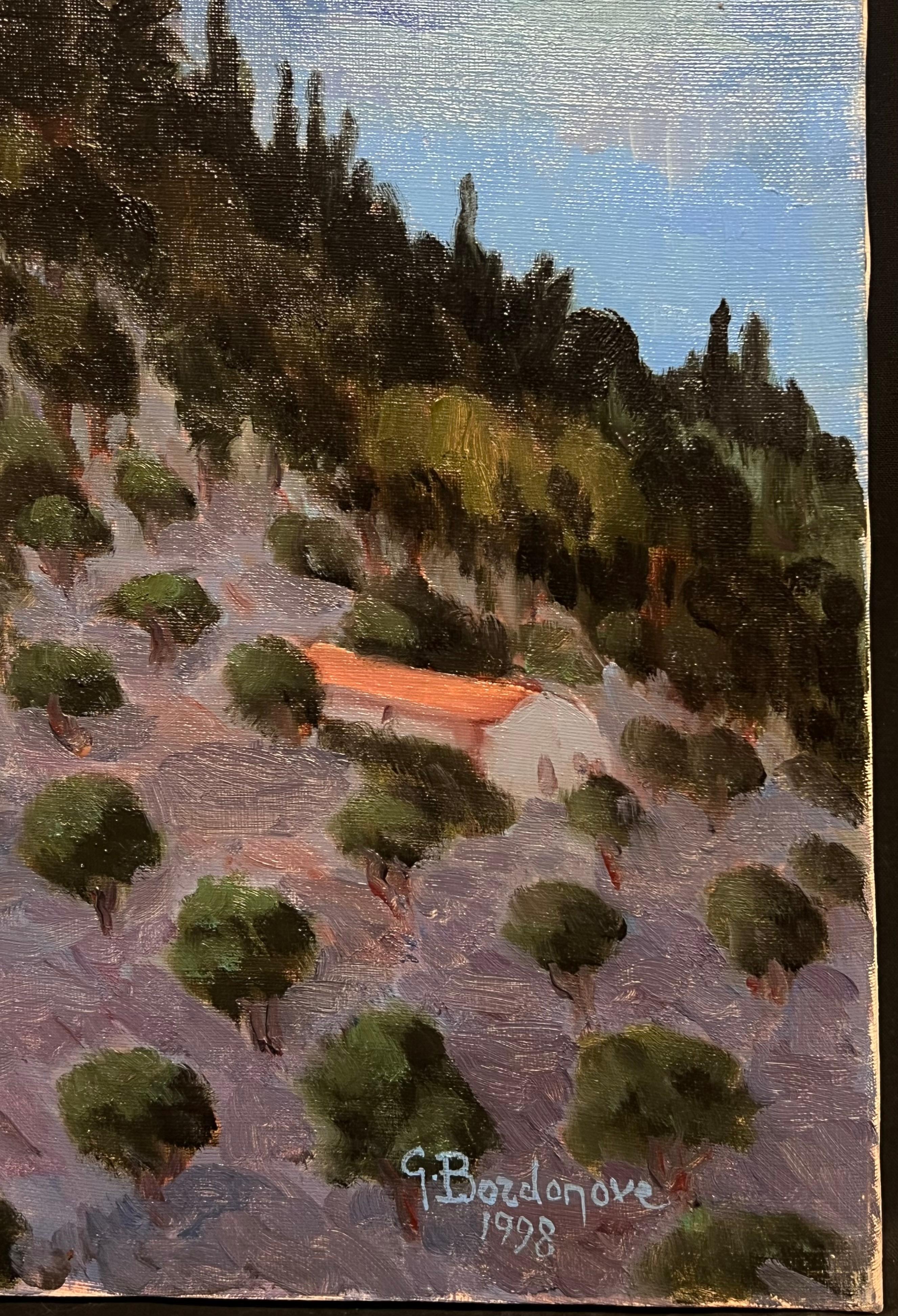 Französisch-impressionistisches Ölgemälde, Hill Top, Dorf, Olivenbäume, Weiße Häuser, Weiße Häuser im Angebot 1