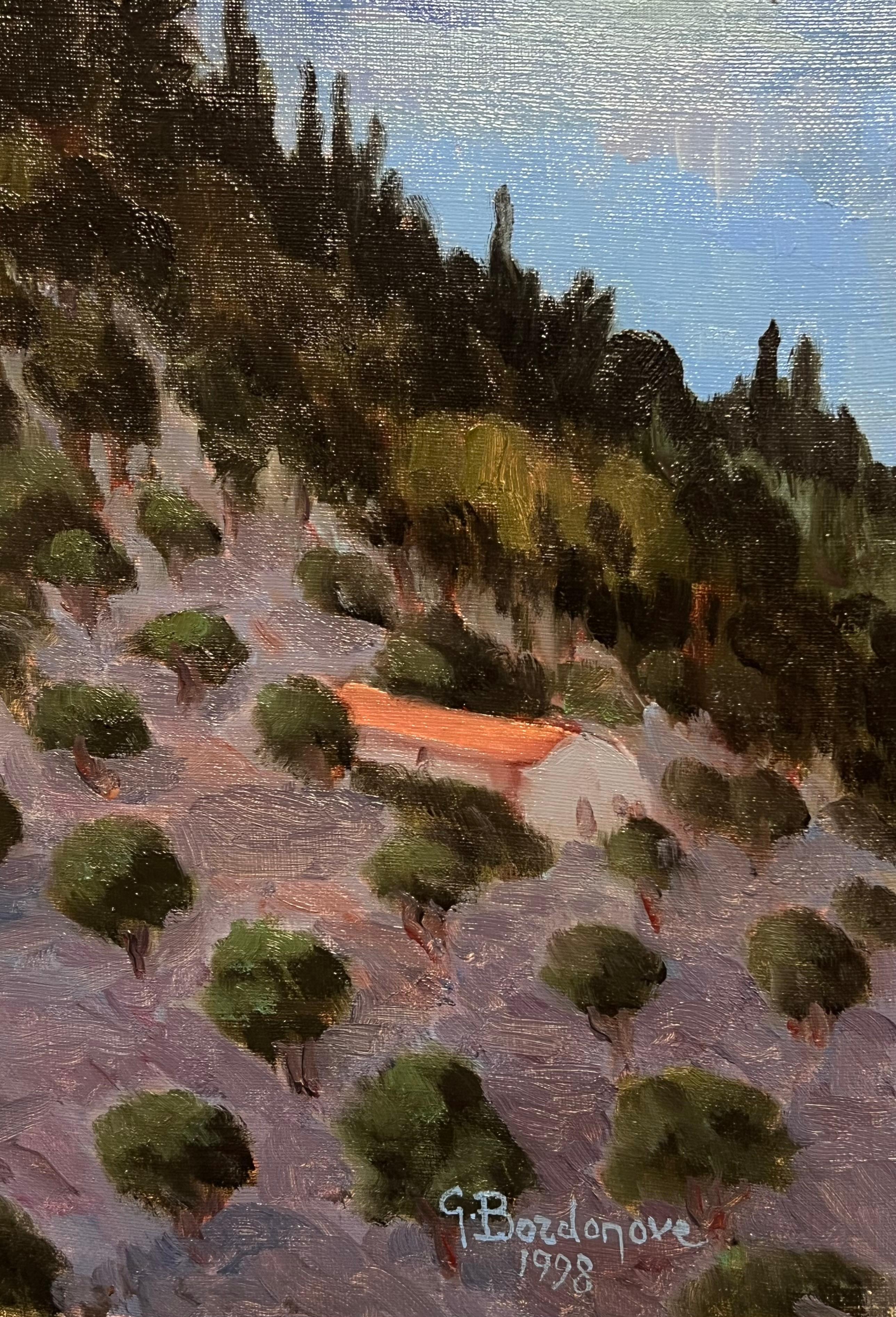 Französisch-impressionistisches Ölgemälde, Hill Top, Dorf, Olivenbäume, Weiße Häuser, Weiße Häuser im Angebot 2
