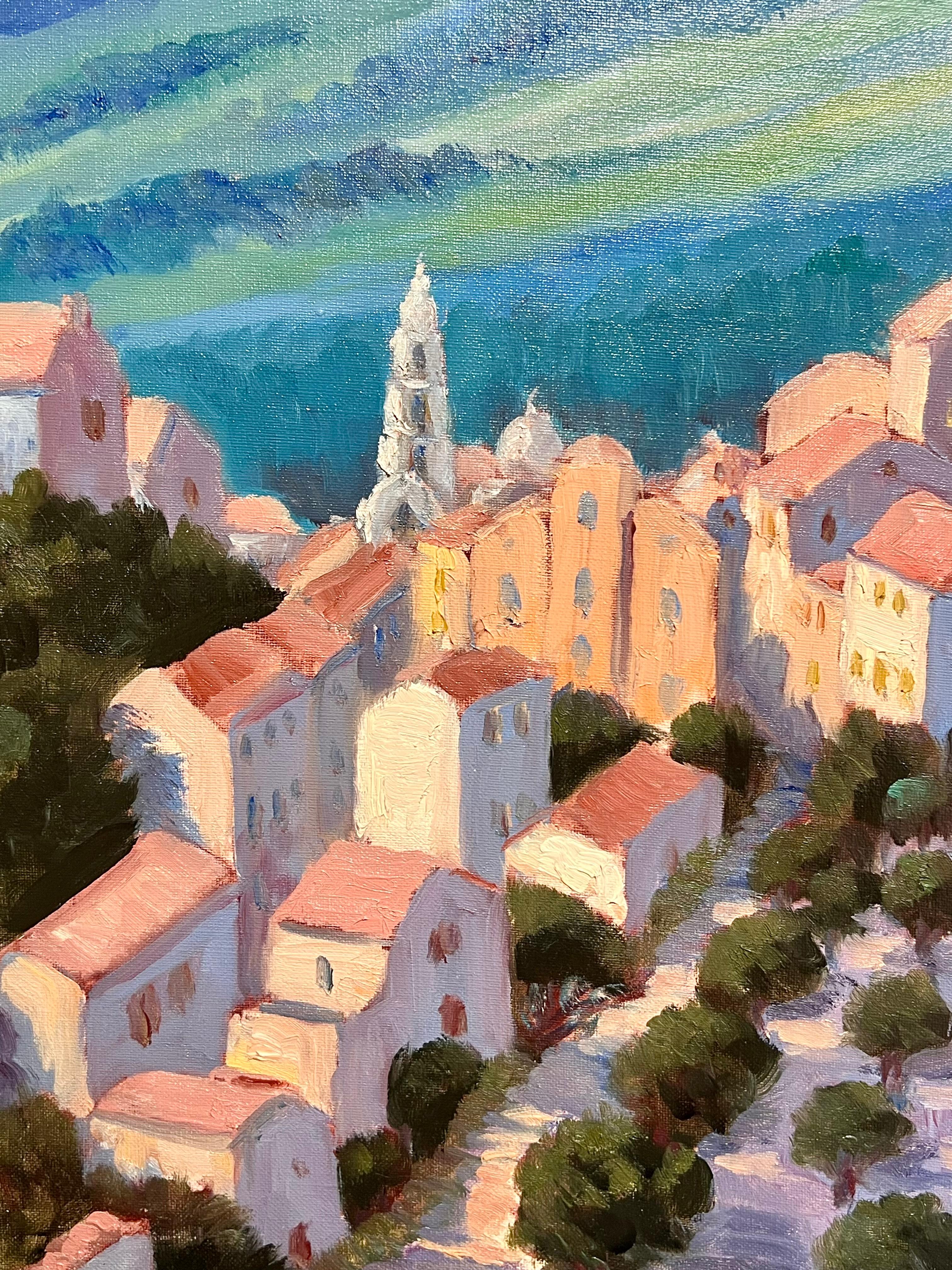 Französisch-impressionistisches Ölgemälde, Hill Top, Dorf, Olivenbäume, Weiße Häuser, Weiße Häuser im Angebot 4