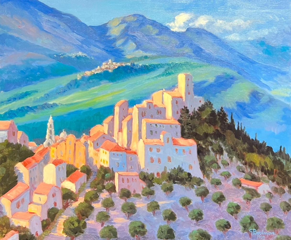 Pintura al óleo impresionista francesa Pueblo de Hill Top Olivares Casas blancas