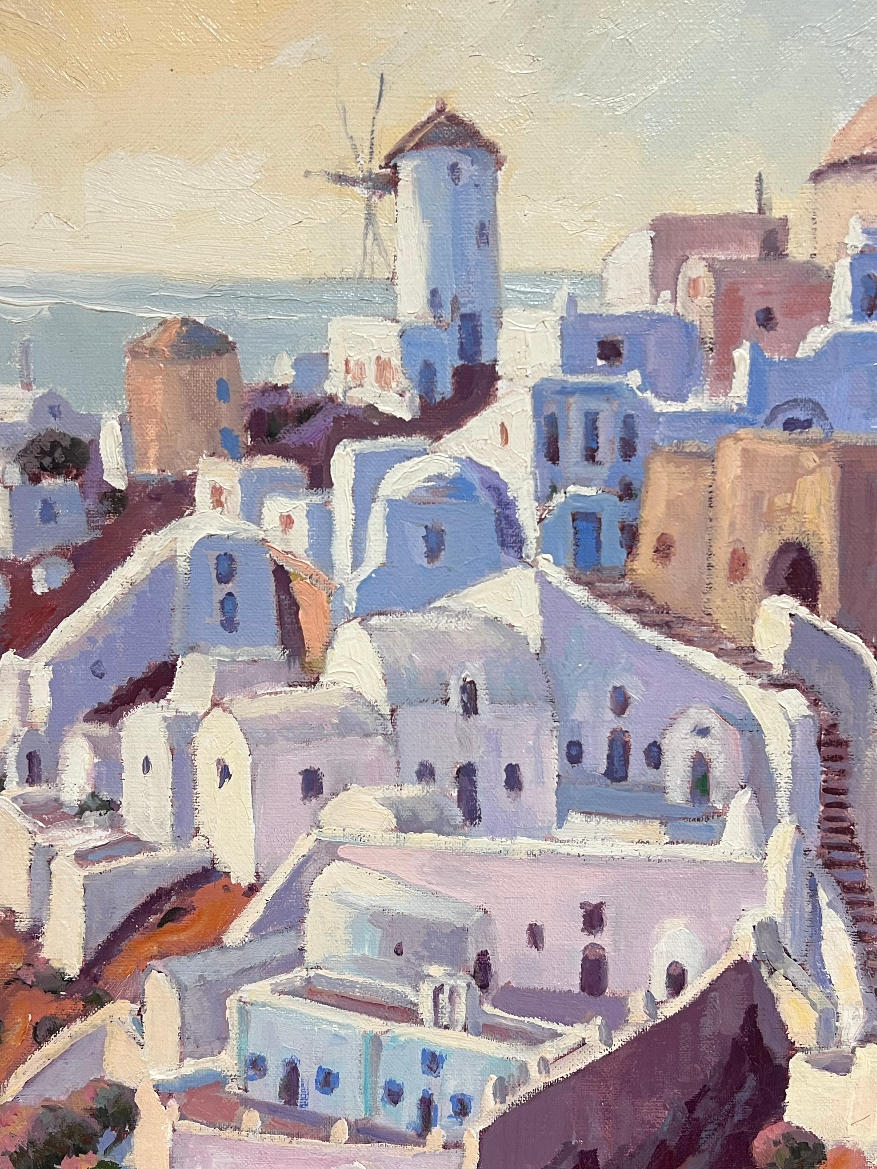 Quadro ad olio impressionista francese Tramonto in viola sul sentiero tortuoso di Santorini in vendita 3