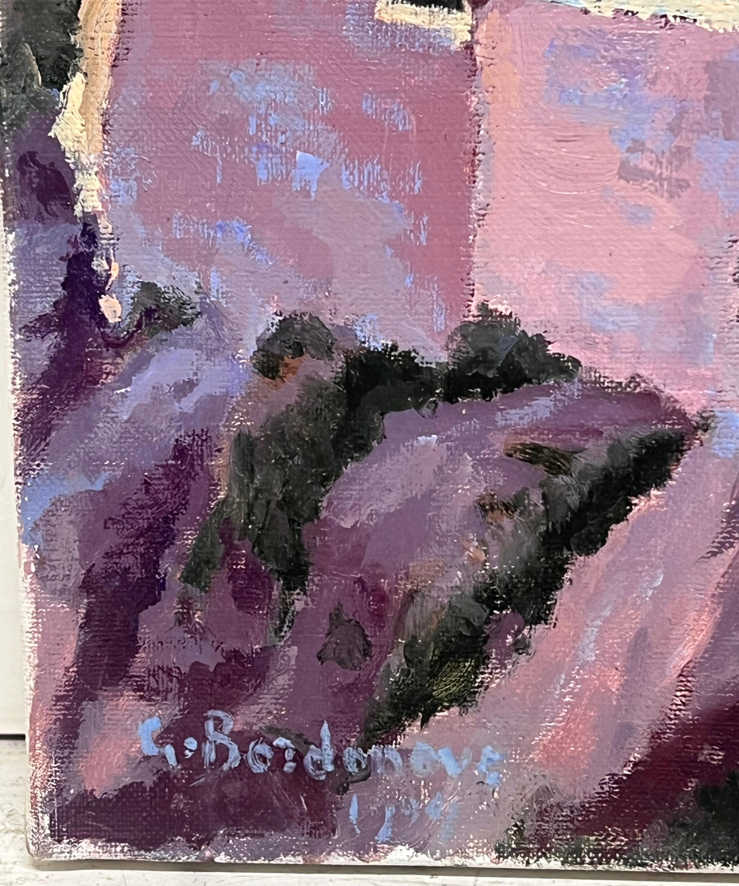 Quadro ad olio impressionista francese Tramonto in viola sul sentiero tortuoso di Santorini in vendita 4