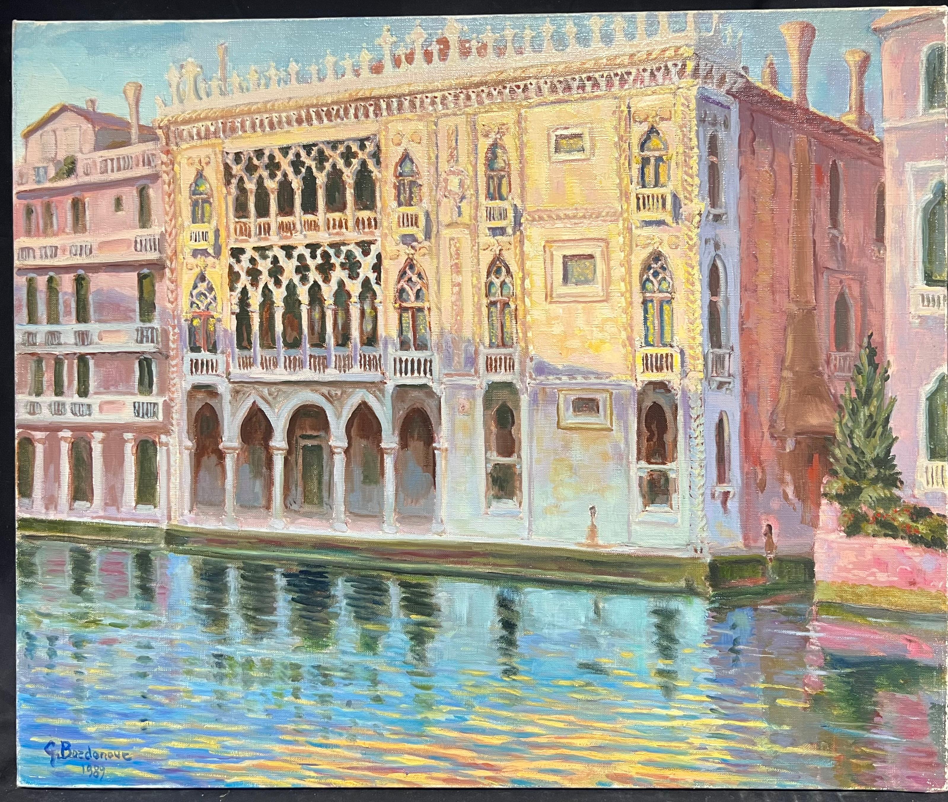 Französischer Impressionist Ölgemälde Reflexionen der venezianischen Pracht – Painting von Georges Bordonove
