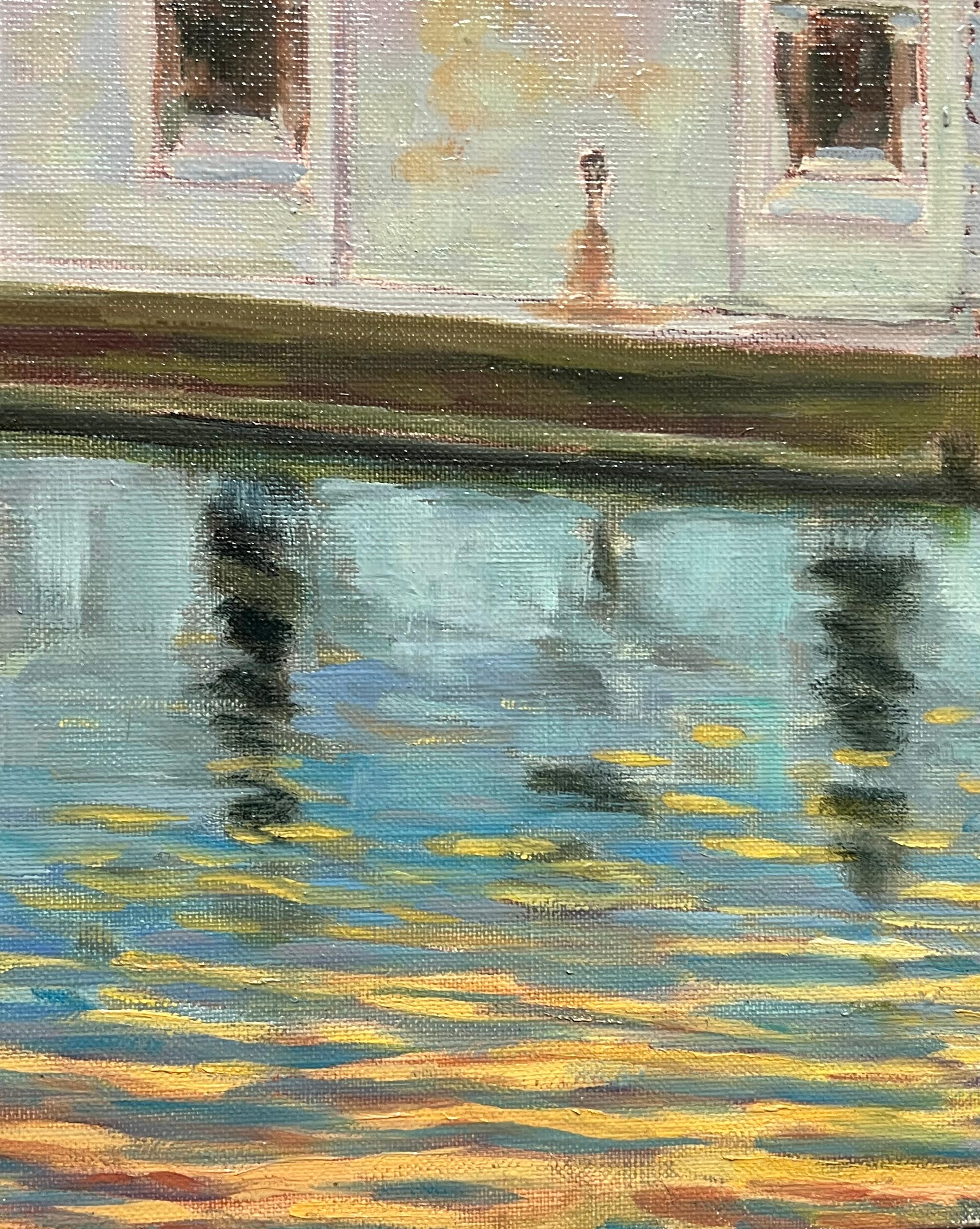 Reflektionen venezianischer Pracht
von Georges Bordonave (französischer Zeitgenosse)
signiertes Ölgemälde auf Leinwand, ungerahmt
von 1984
Leinwand: 21,5 x 26 Zoll
Zustand: sehr gut
Provenienz: aus einer großen Privatsammlung dieses Künstlers,
