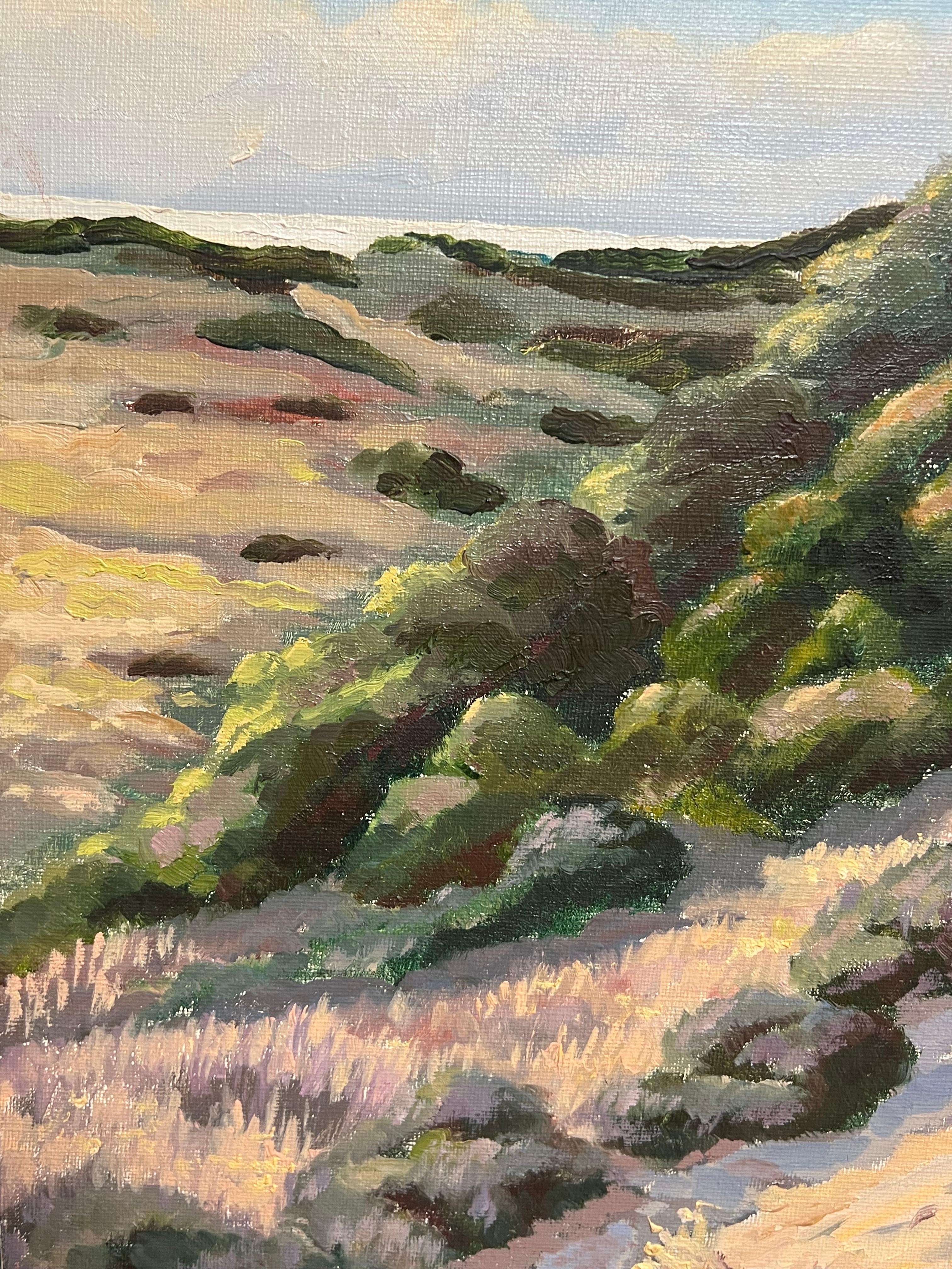 Pittura a olio impressionista francese Sentiero illuminato dal sole attraverso le dune di Rolle in vendita 6