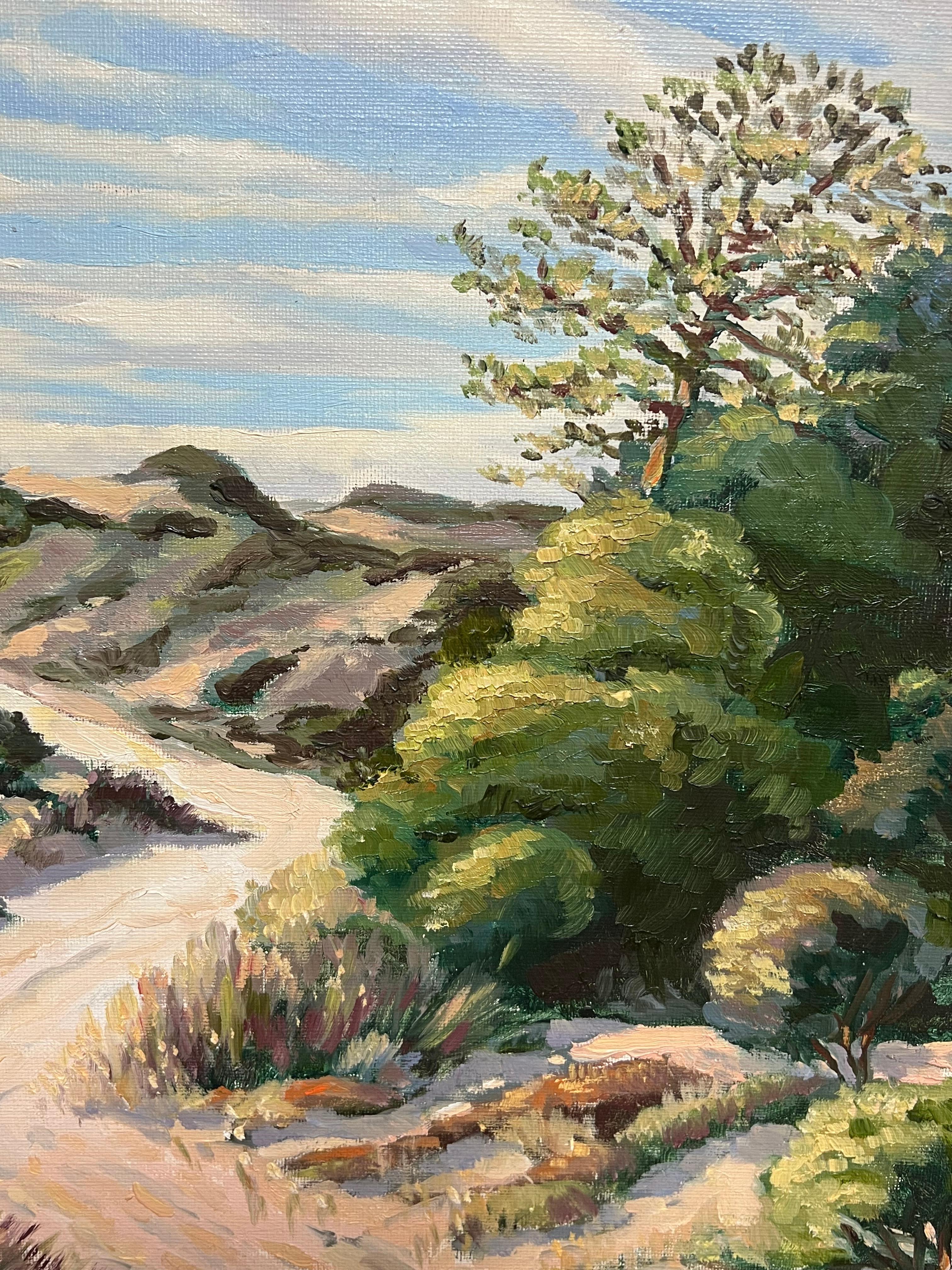 Pittura a olio impressionista francese Sentiero illuminato dal sole attraverso le dune di Rolle in vendita 1