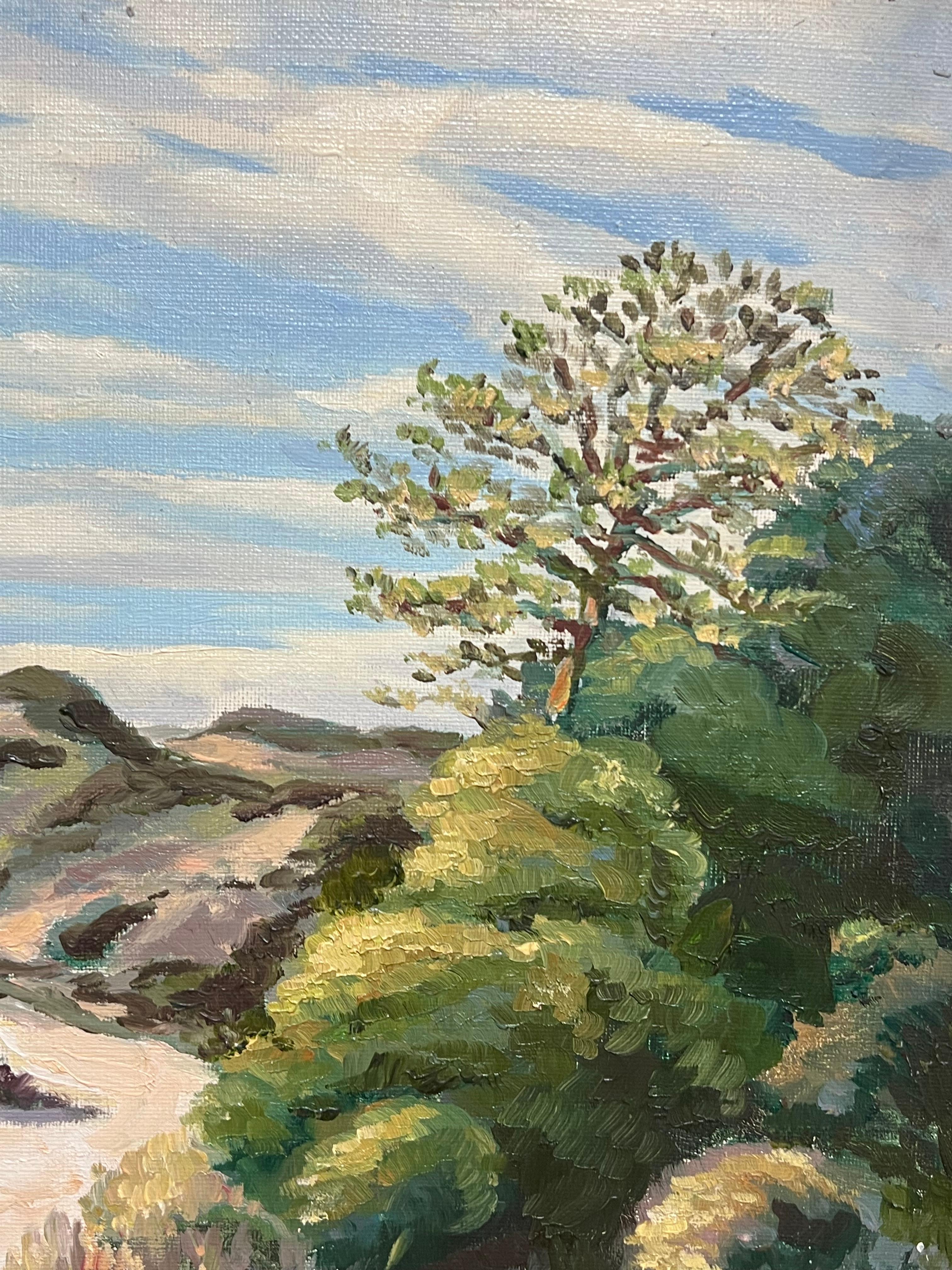 Pittura a olio impressionista francese Sentiero illuminato dal sole attraverso le dune di Rolle in vendita 3