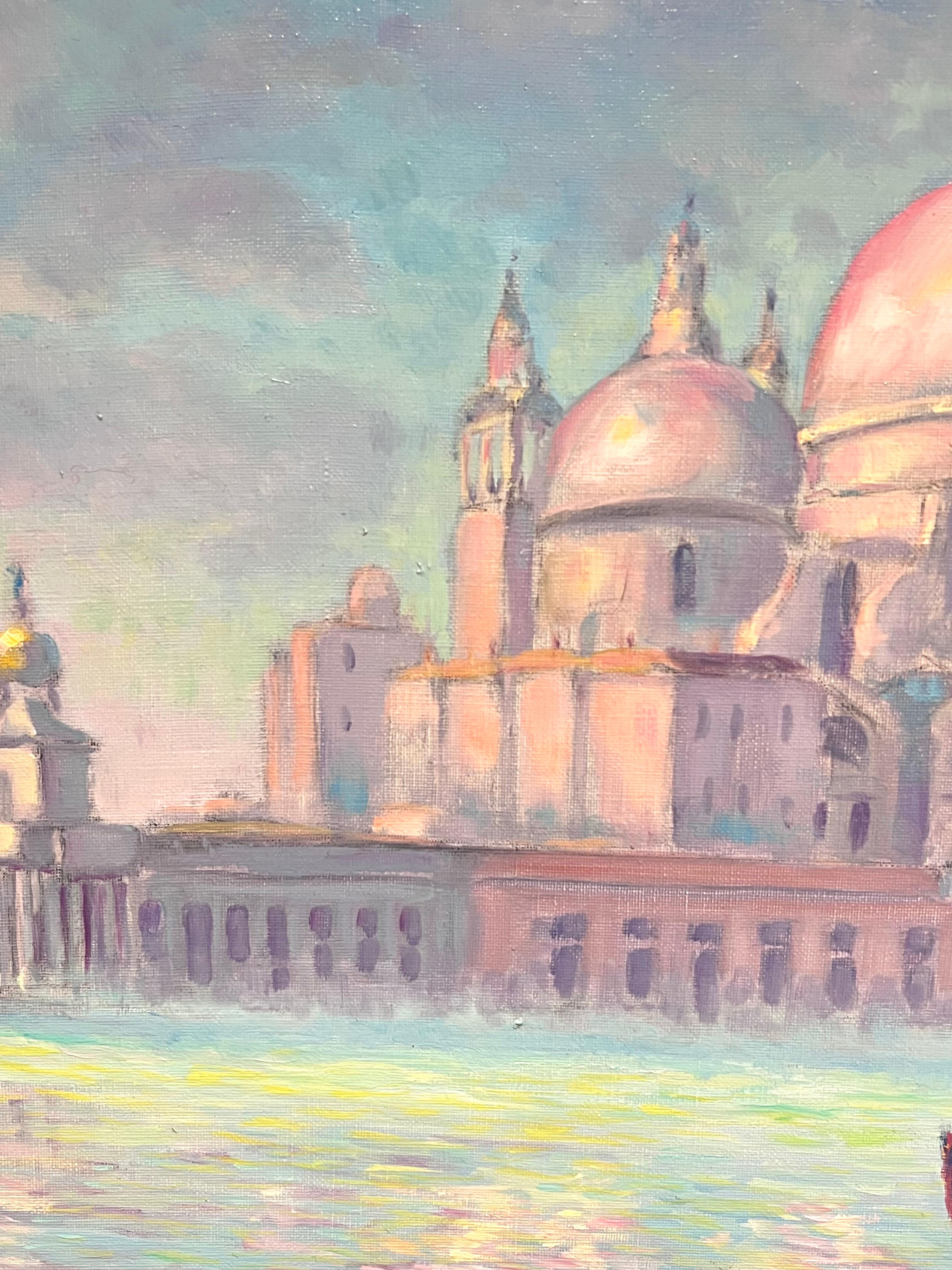 Pittura ad olio impressionista francese Riflessi di sole di Santa Maria della Salute in vendita 1