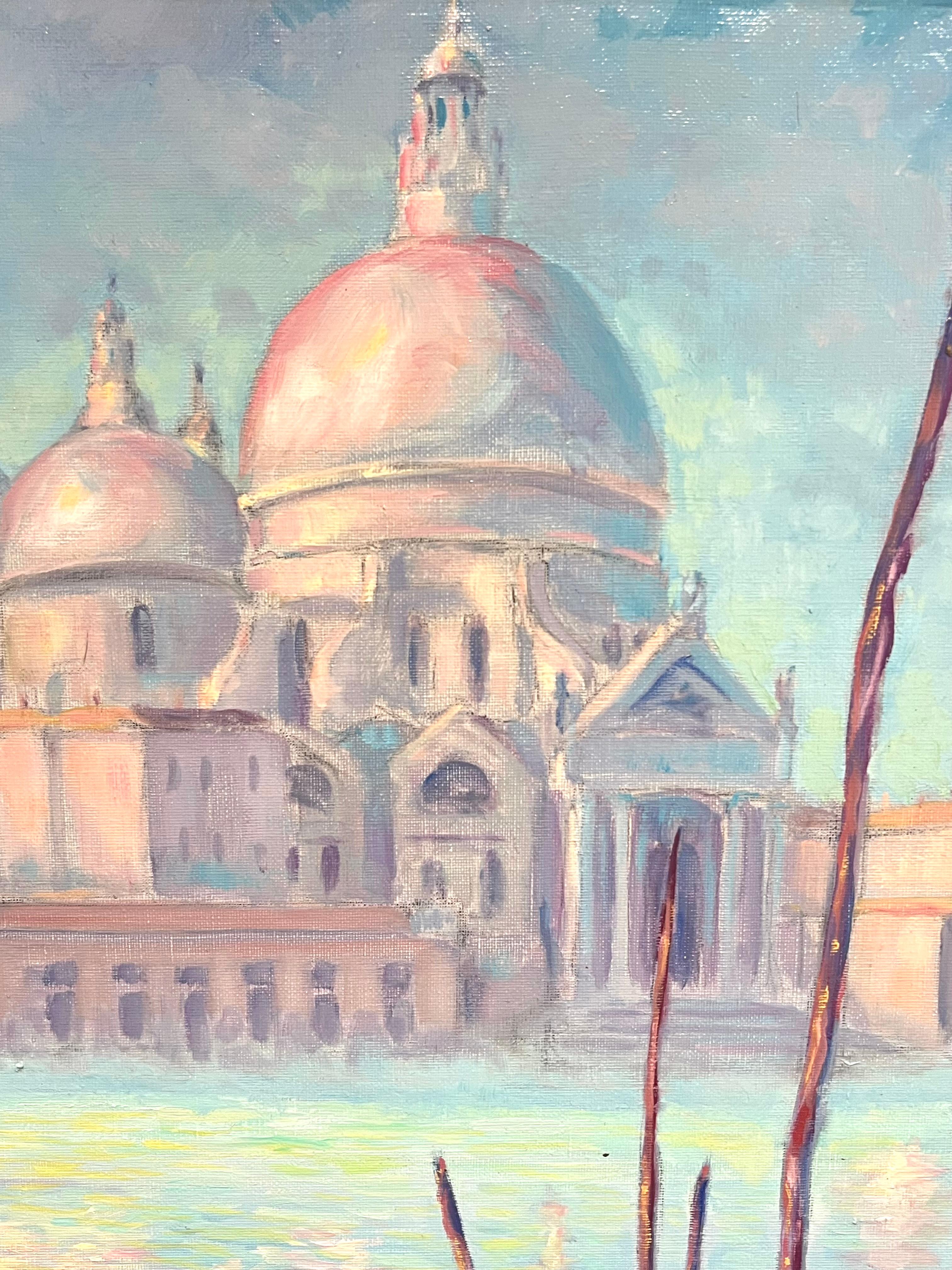 Pittura ad olio impressionista francese Riflessi di sole di Santa Maria della Salute in vendita 2