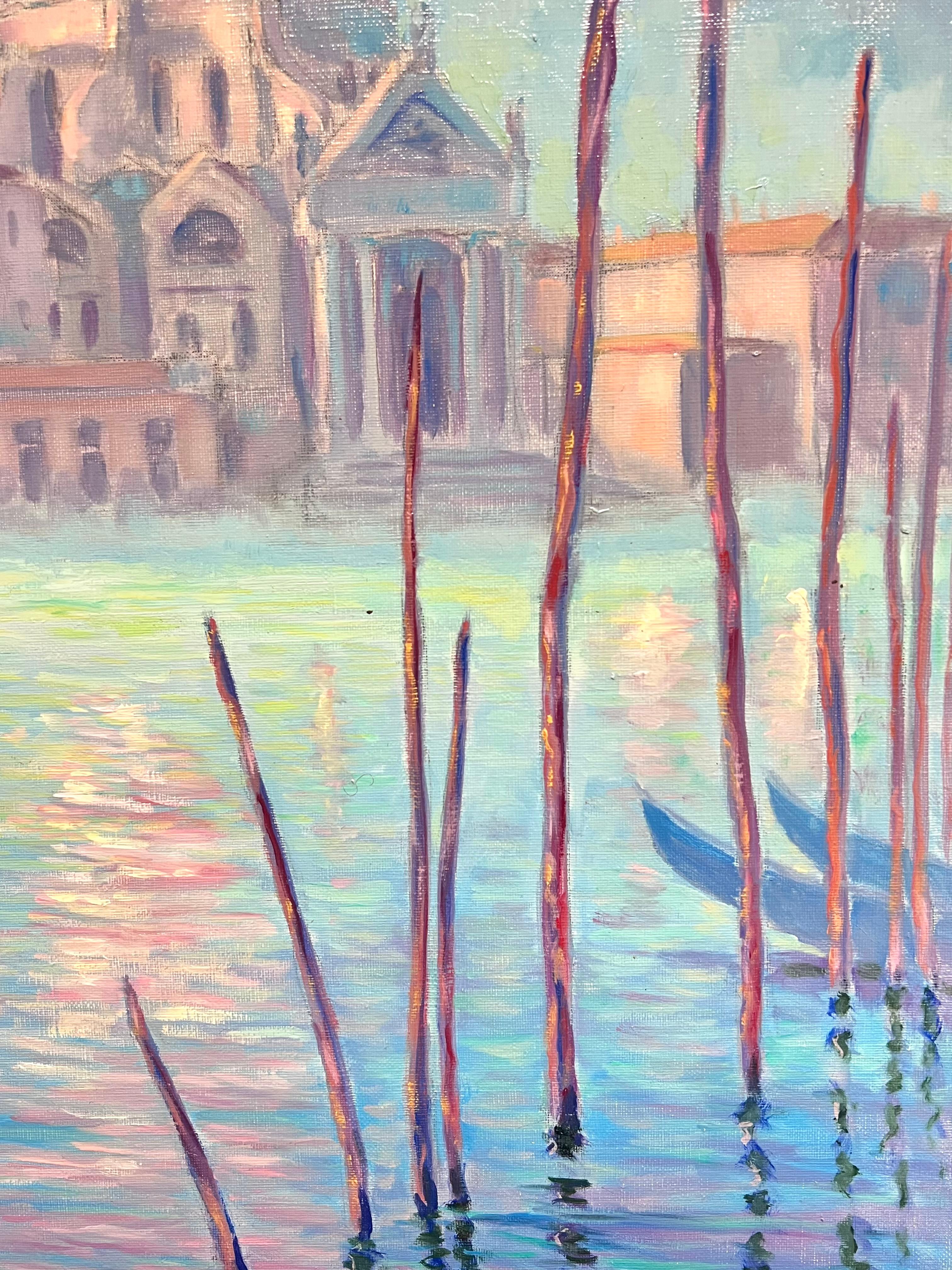 Pittura ad olio impressionista francese Riflessi di sole di Santa Maria della Salute in vendita 4
