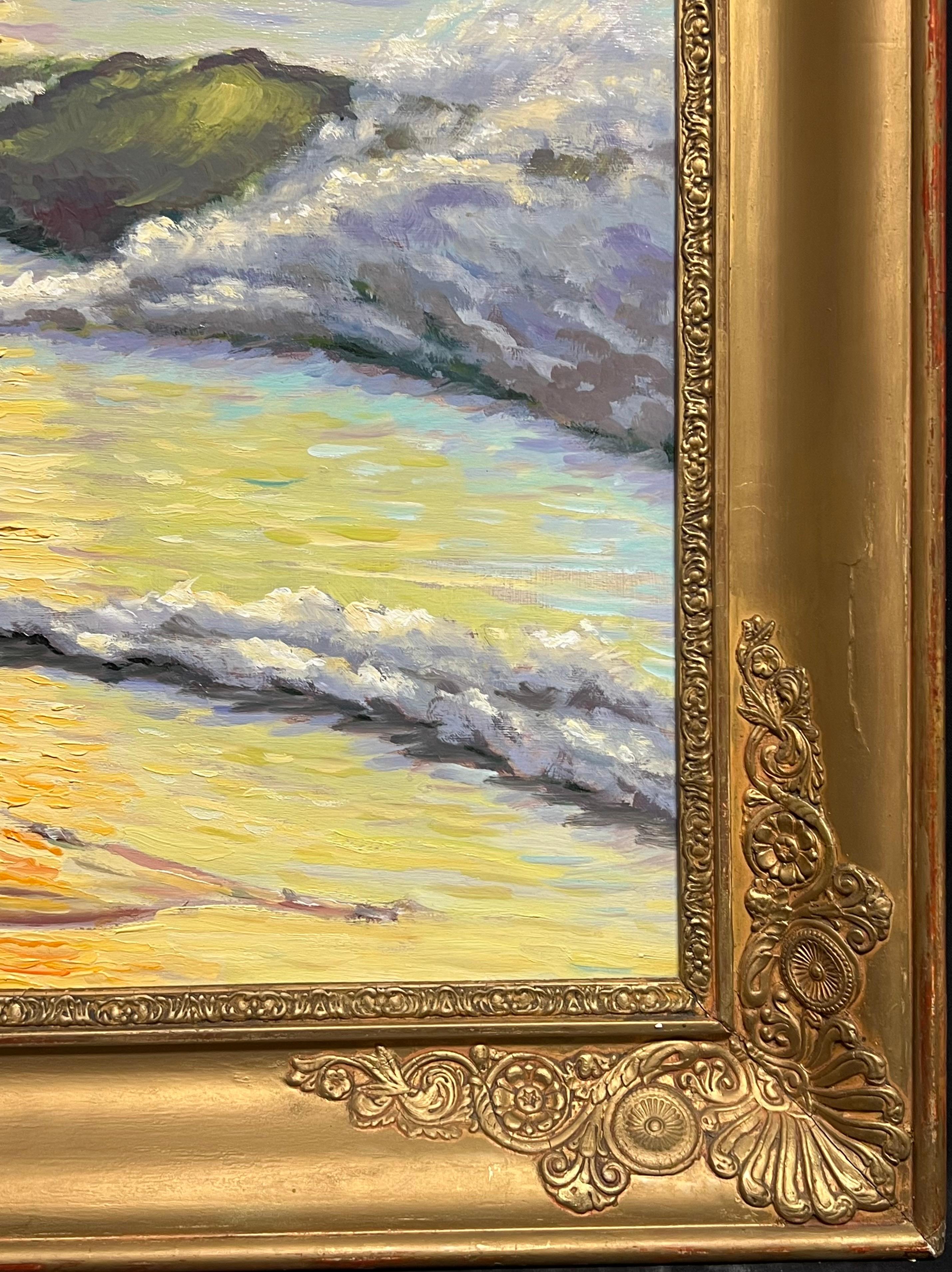 Paisaje marino impresionista francés al atardecer Olas rodando sobre una costa iluminada por el sol en venta 5