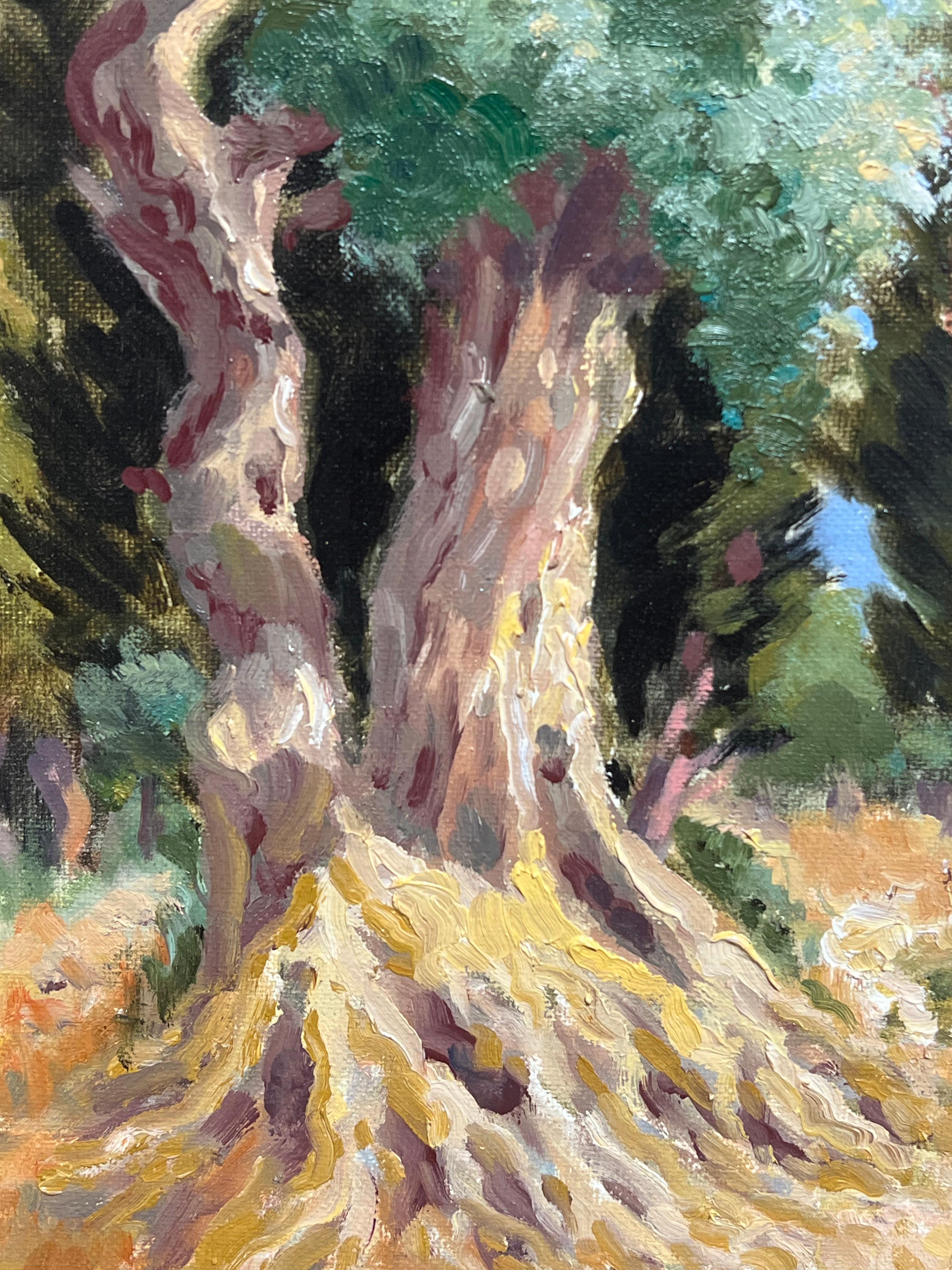 Arboleda mediterránea iluminada por el sol
de Georges Bordonave (contemporáneo francés)
óleo sobre lienzo firmado, enmarcado
enmarcado: 24 x 28 pulgadas
lienzo: 18 x 22 pulgadas
estado: muy bueno
Procedencia: de una gran colección privada de obras