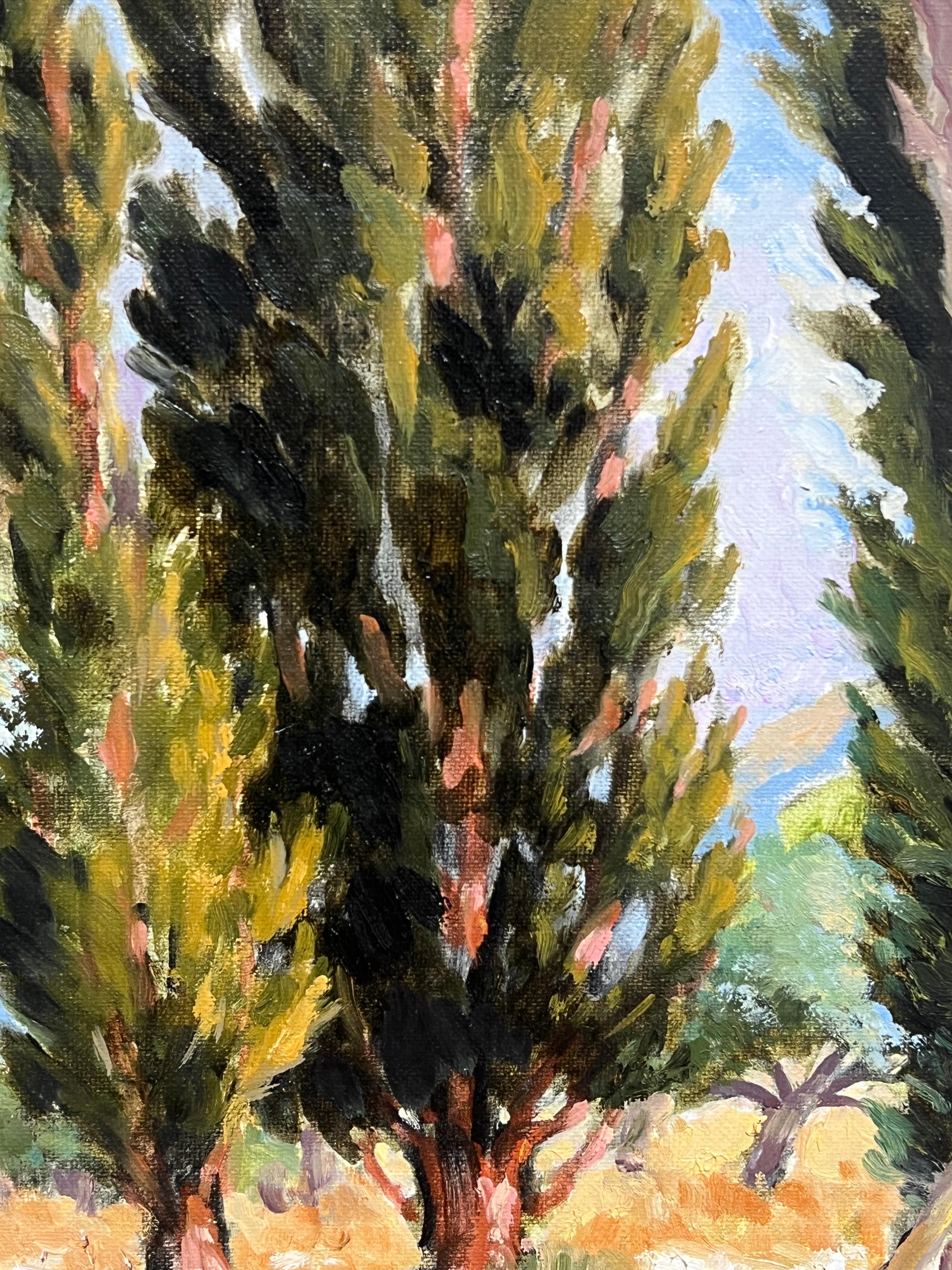 Pintura impresionista francesa Arboleda mediterránea iluminada por el sol Olivos retorcidos en venta 1