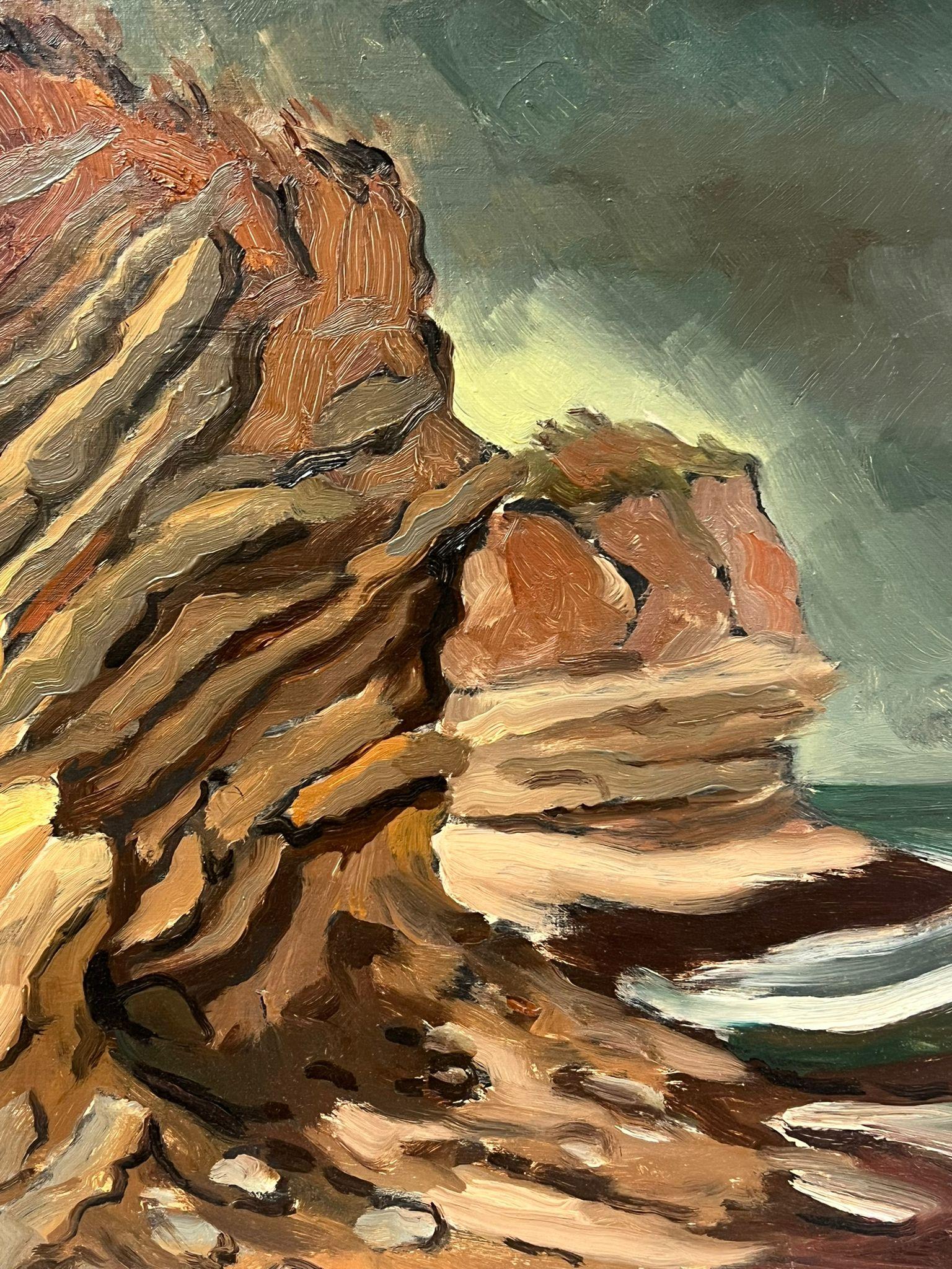 Paisaje francés Dramáticas formaciones rocosas y escaleras costeras que conducen al mar - Painting Impresionista de Georges Bordonove