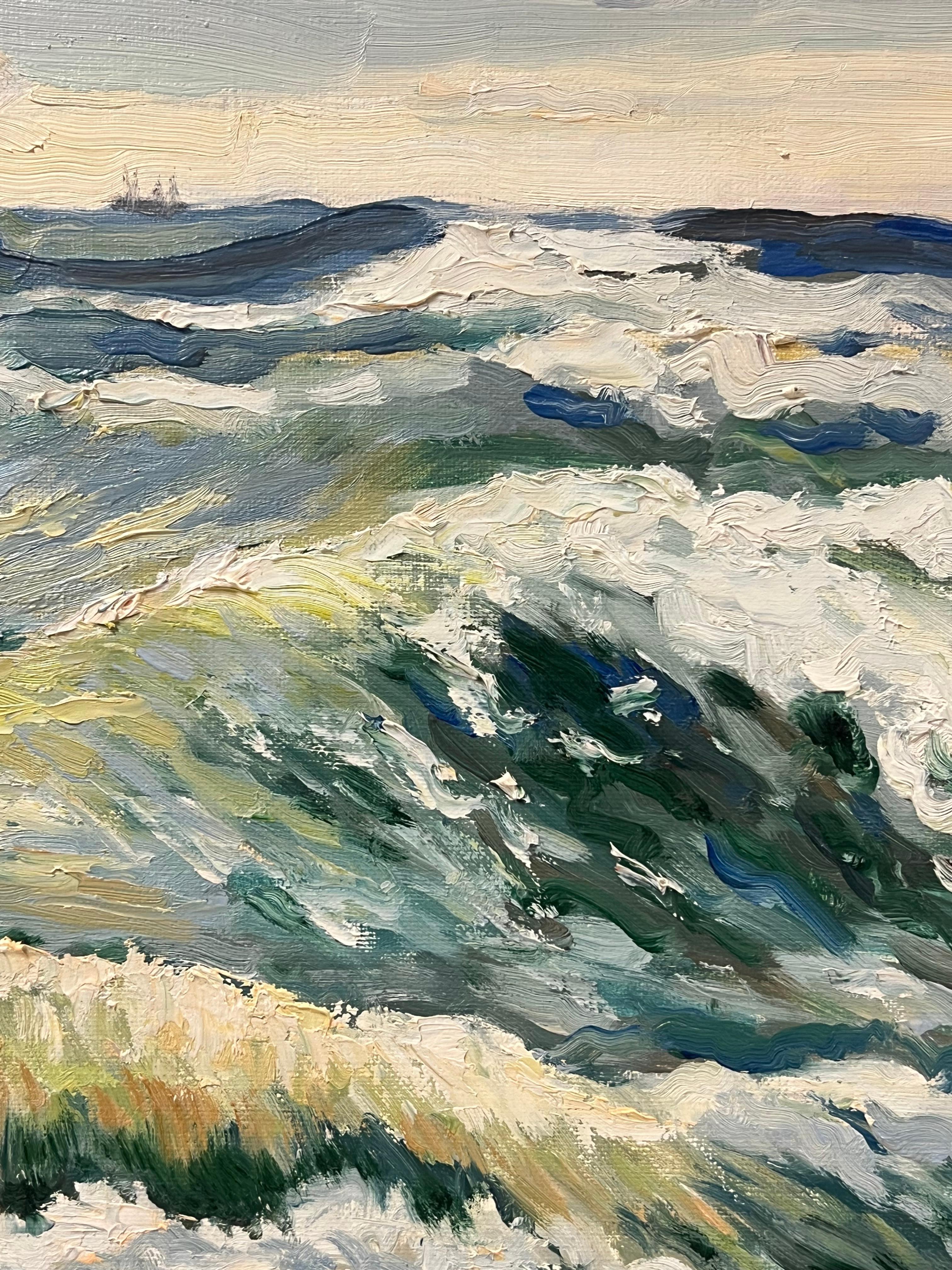 Pittura ad olio francese post-impressionista del XX secolo Onde che si infrangono sul mare in vendita 2
