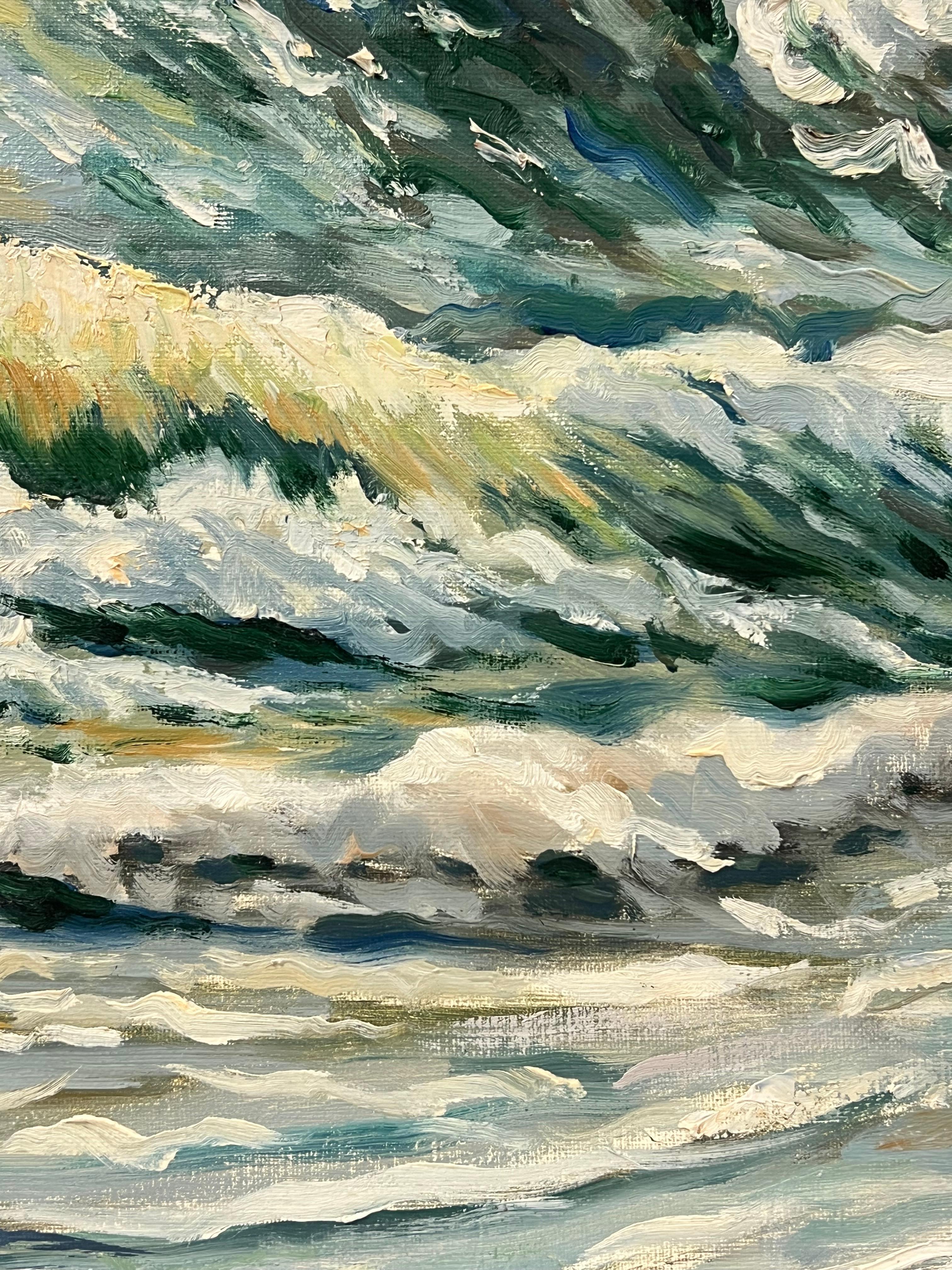 Pittura ad olio francese post-impressionista del XX secolo Onde che si infrangono sul mare in vendita 3