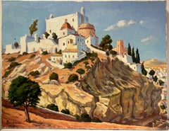 Pittura ad olio francese post-impressionista Hille, antico villaggio Med, in Spagna