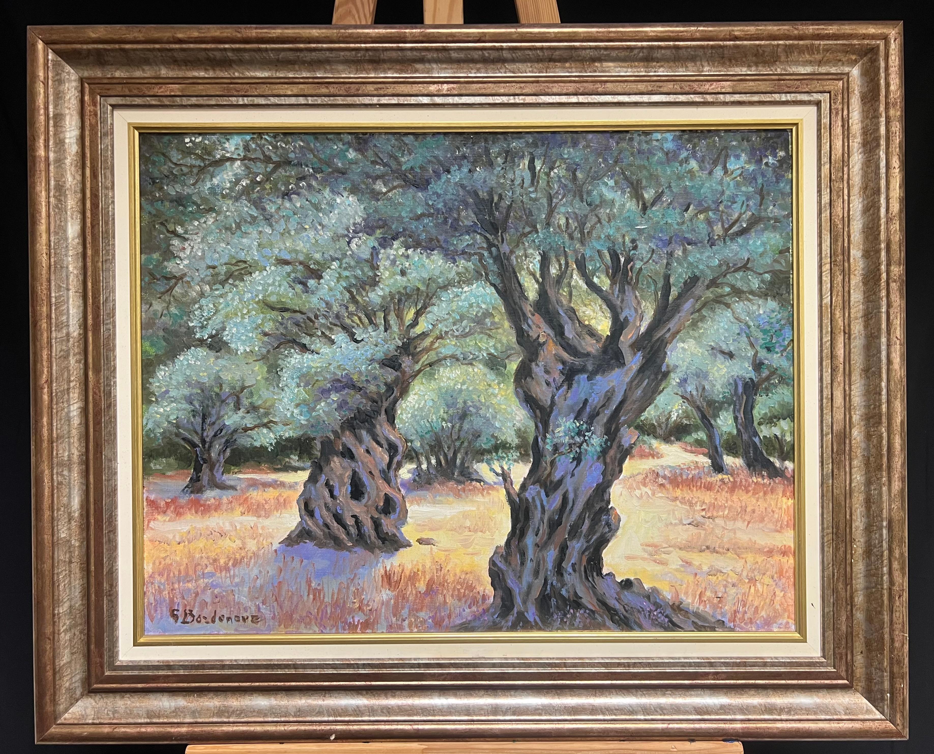 French Sunlit Olive Groves Oil Landscape Post Impressionist French Painting - Gray Landscape Painting by Georges Bordonove