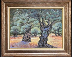 French Sunlit Olive Groves Oil Landscape Post Impressionist French Painting