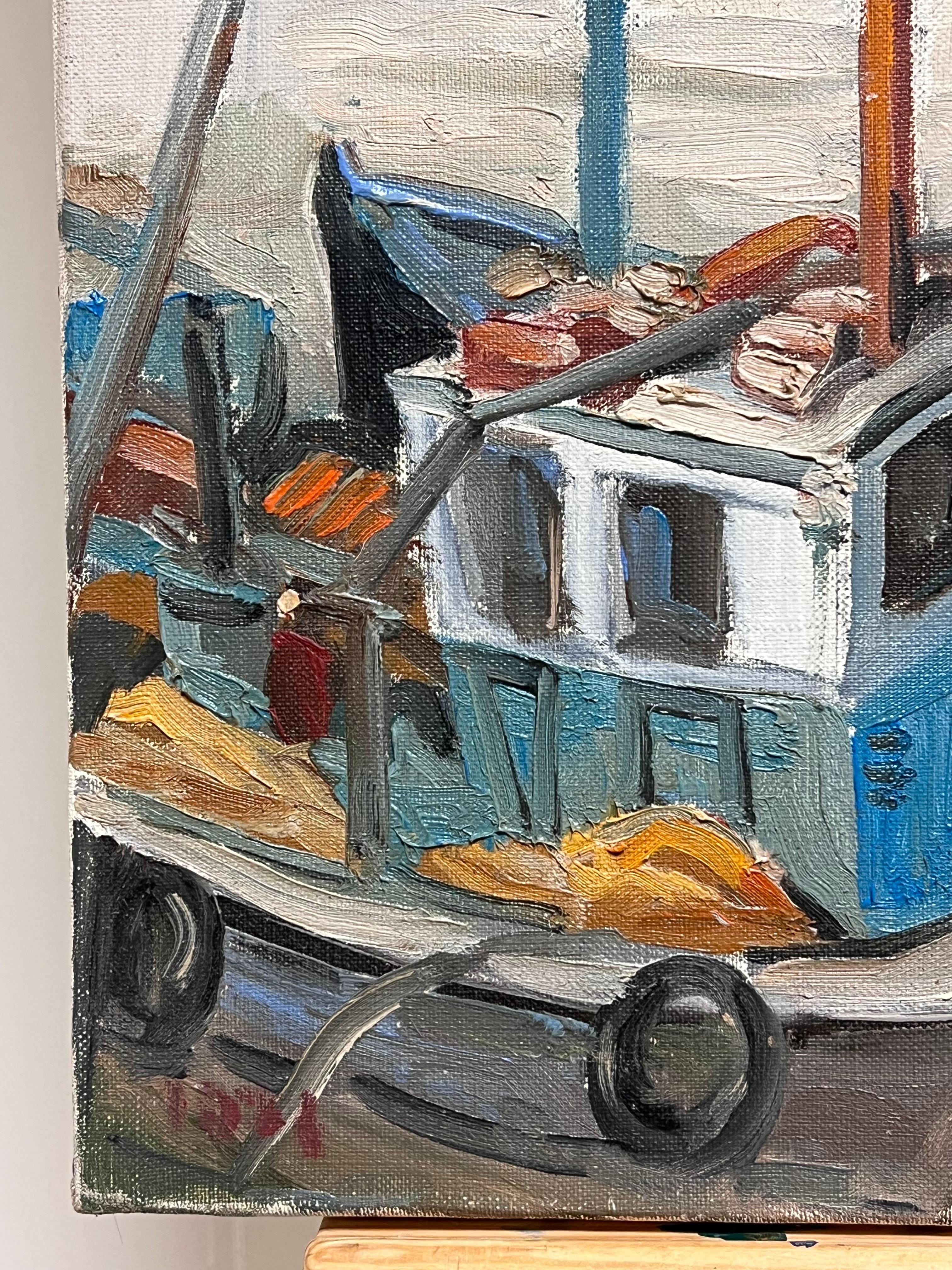 Honfleur Hafen-Fischboote, Lazy Day, Französisches impressionistisches Ölgemälde (Impressionismus), Painting, von Georges Bordonove