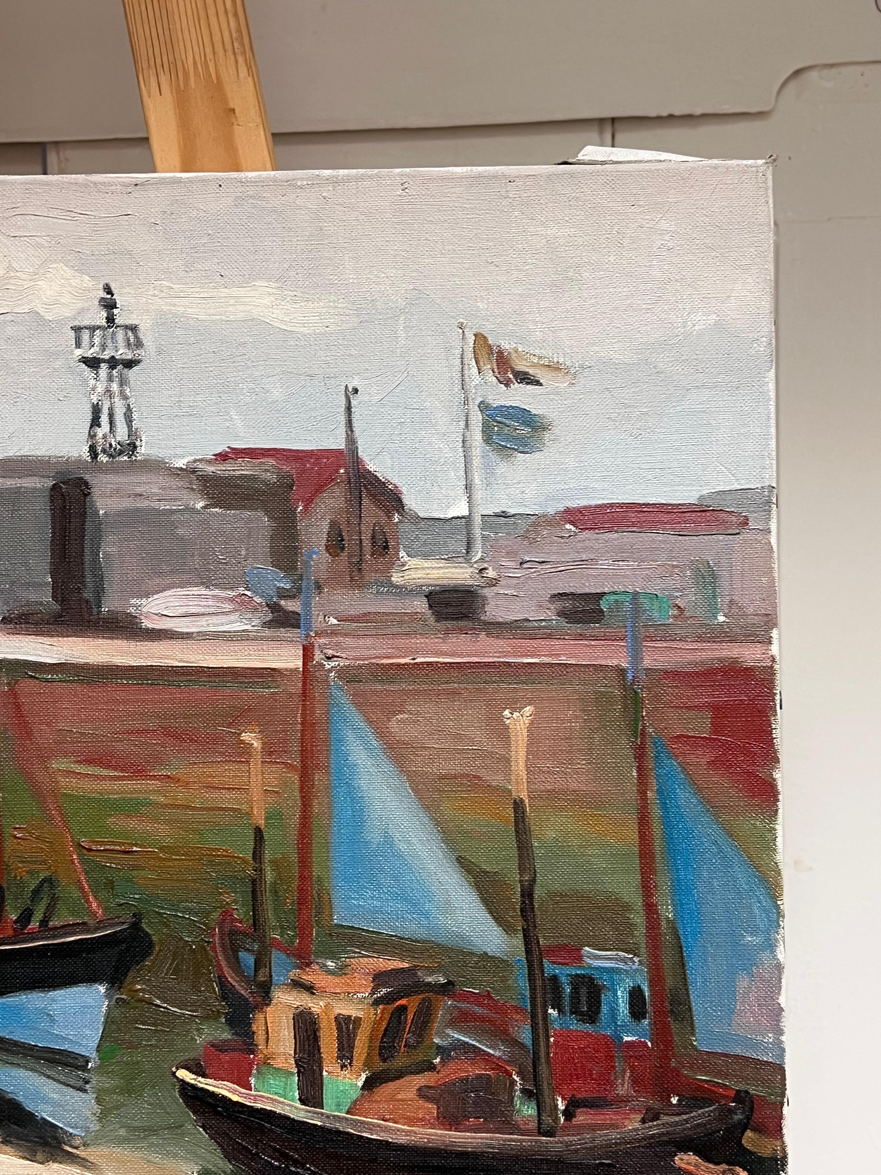 Honfleur Hafen-Fischboote, Lazy Day, Französisches impressionistisches Ölgemälde im Angebot 3