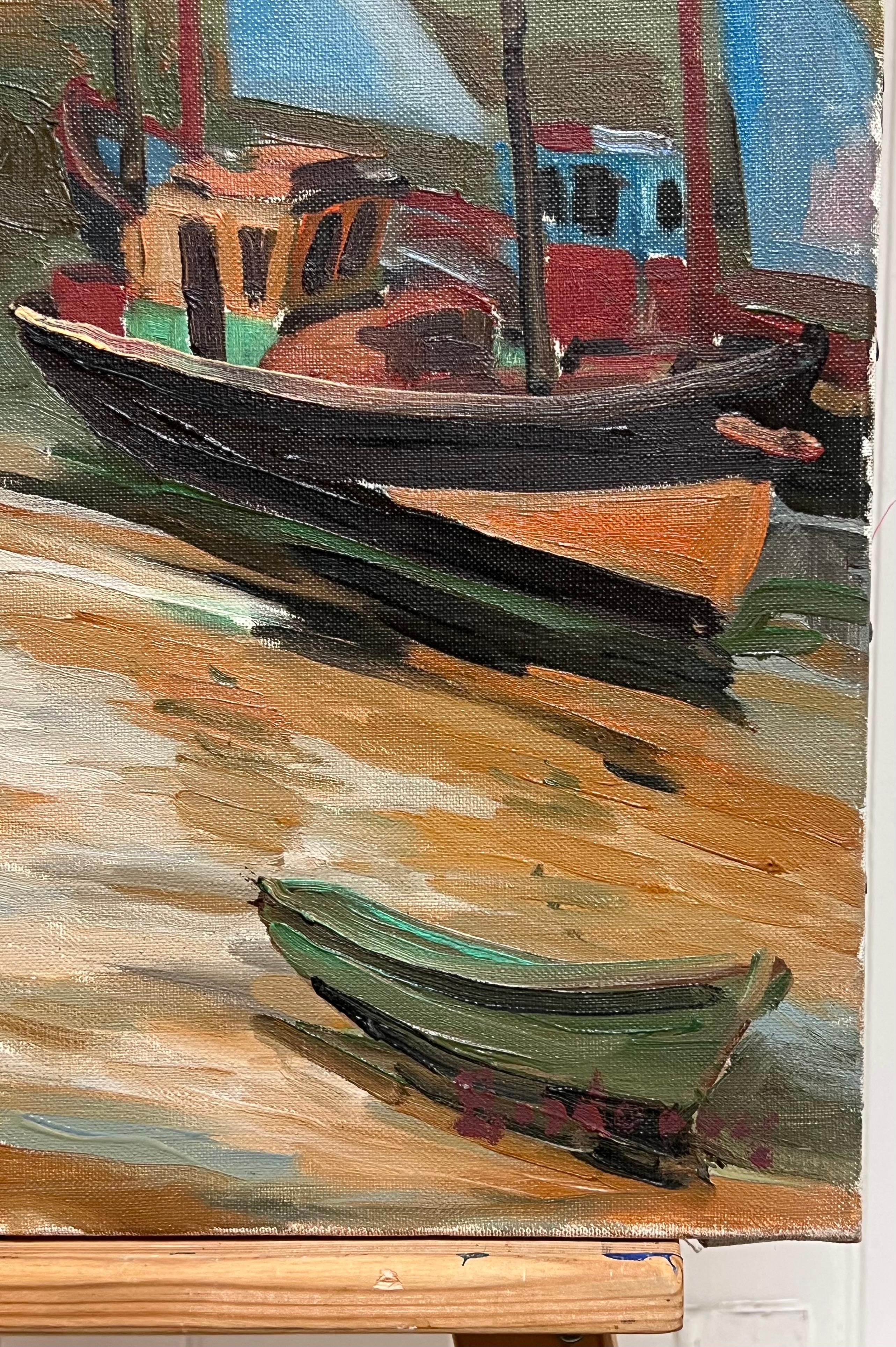 Honfleur Hafen-Fischboote, Lazy Day, Französisches impressionistisches Ölgemälde im Angebot 4