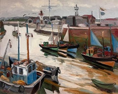 Honfleur Harbor Fishing Boats Lazy Day French Impressionist Oil Painting