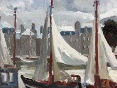 Honfleur Harbor with Boats 1970's French Impressionist Signed & dated Oil