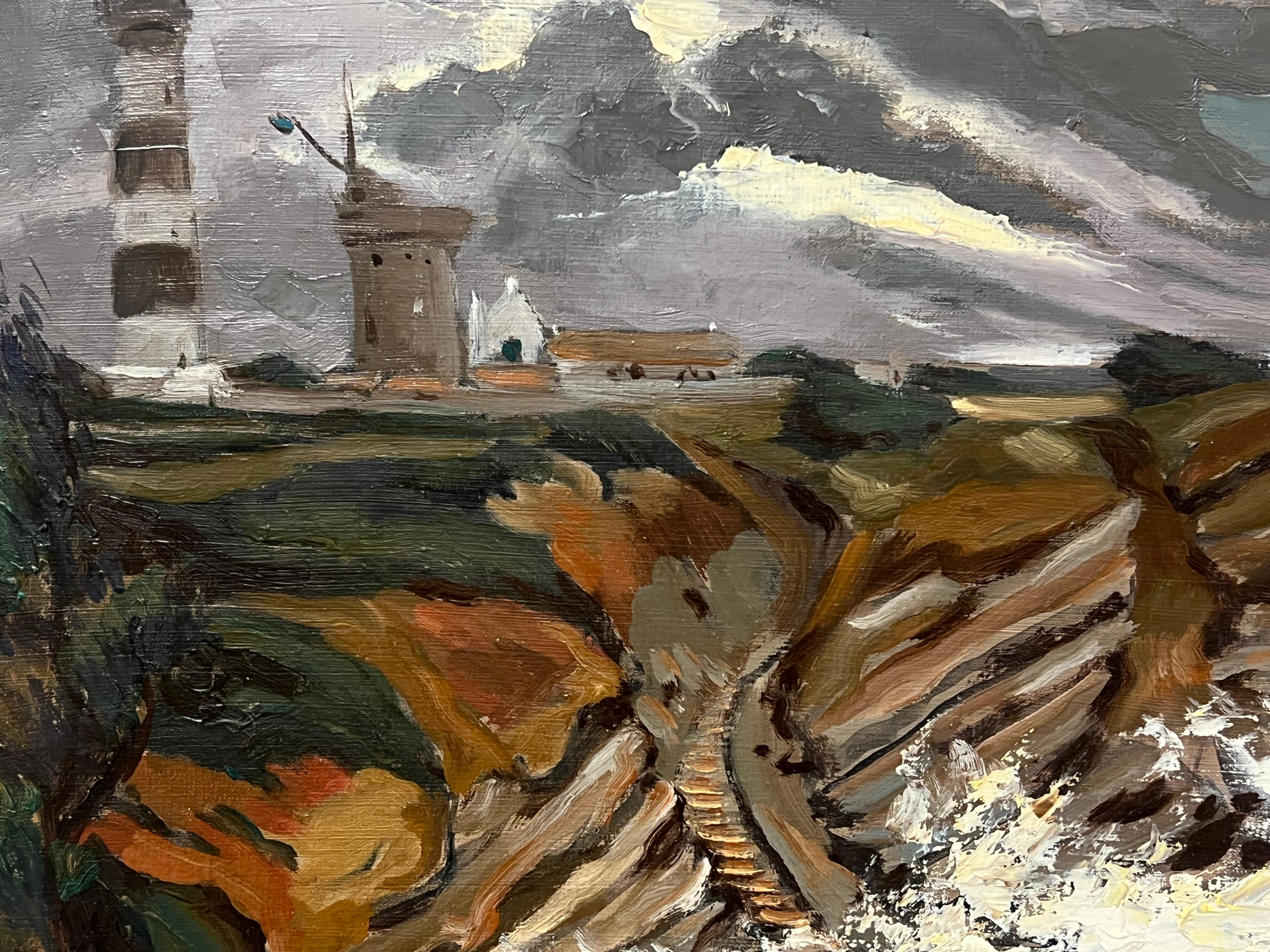 Gran óleo impresionista francés de los años 70 Olas rompientes Costa del faro - Painting Impresionista de Georges Bordonove