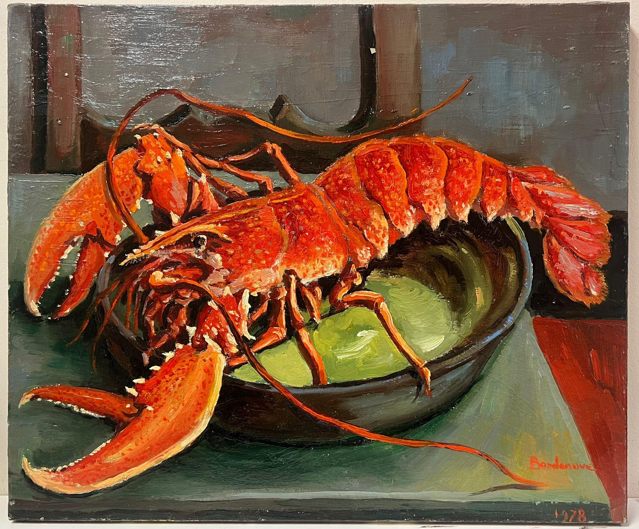 Gran óleo francés de los años 70 Langosta roja sobre la mesa - Painting de Georges Bordonove