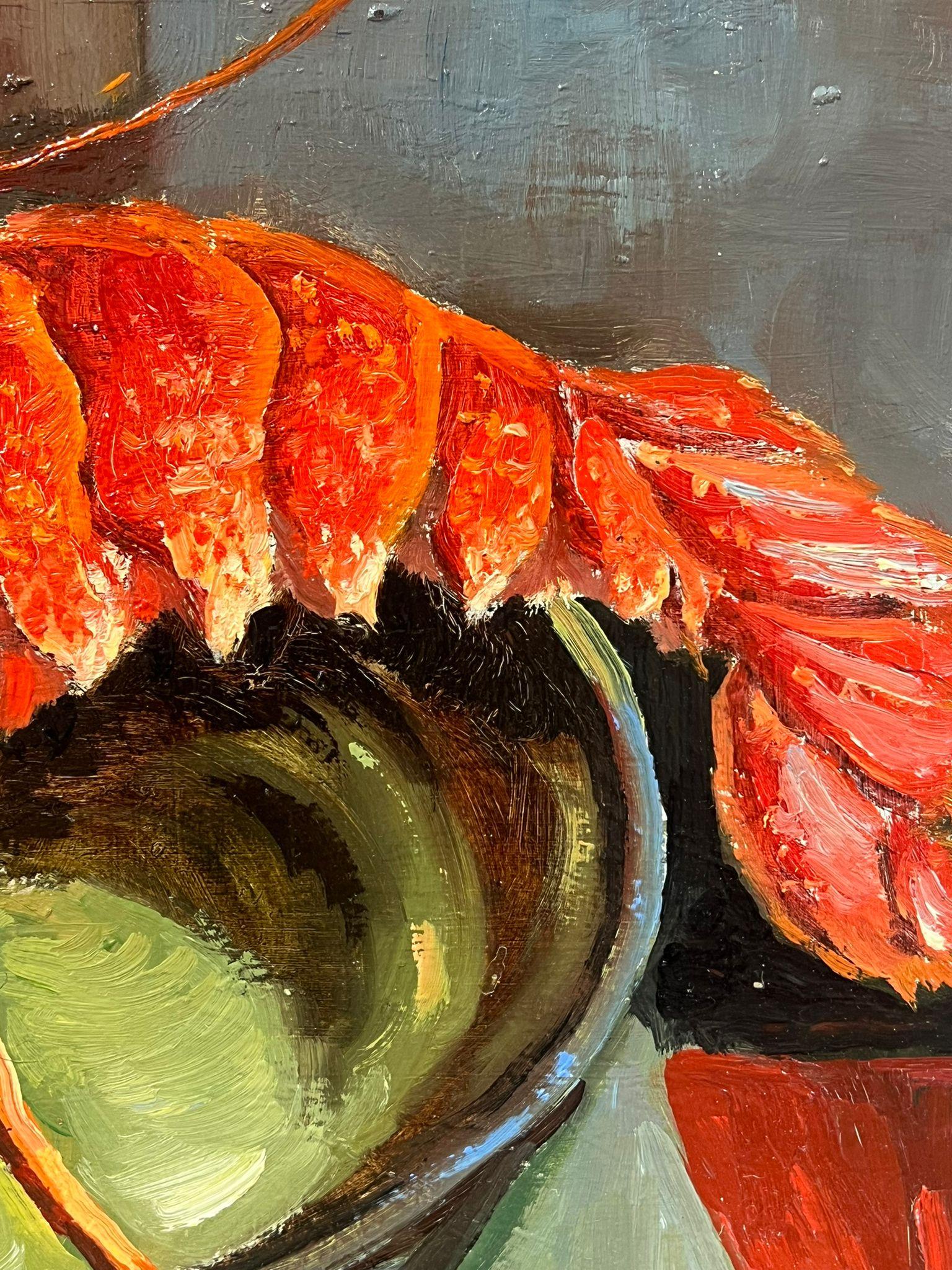 Gran óleo francés de los años 70 Langosta roja sobre la mesa - Still-Life Painting Marrón de Georges Bordonove