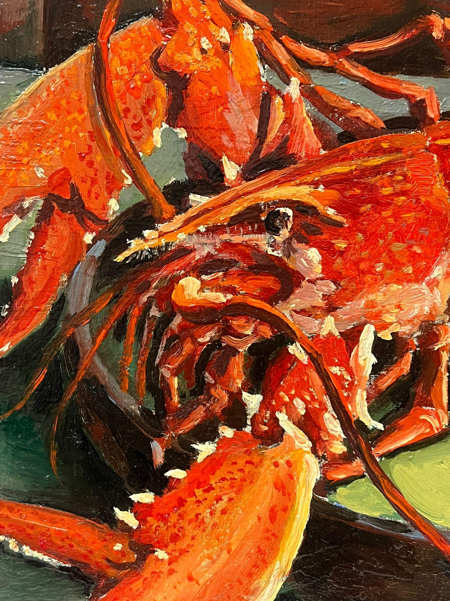 Gran óleo francés de los años 70 Langosta roja sobre la mesa en venta 4