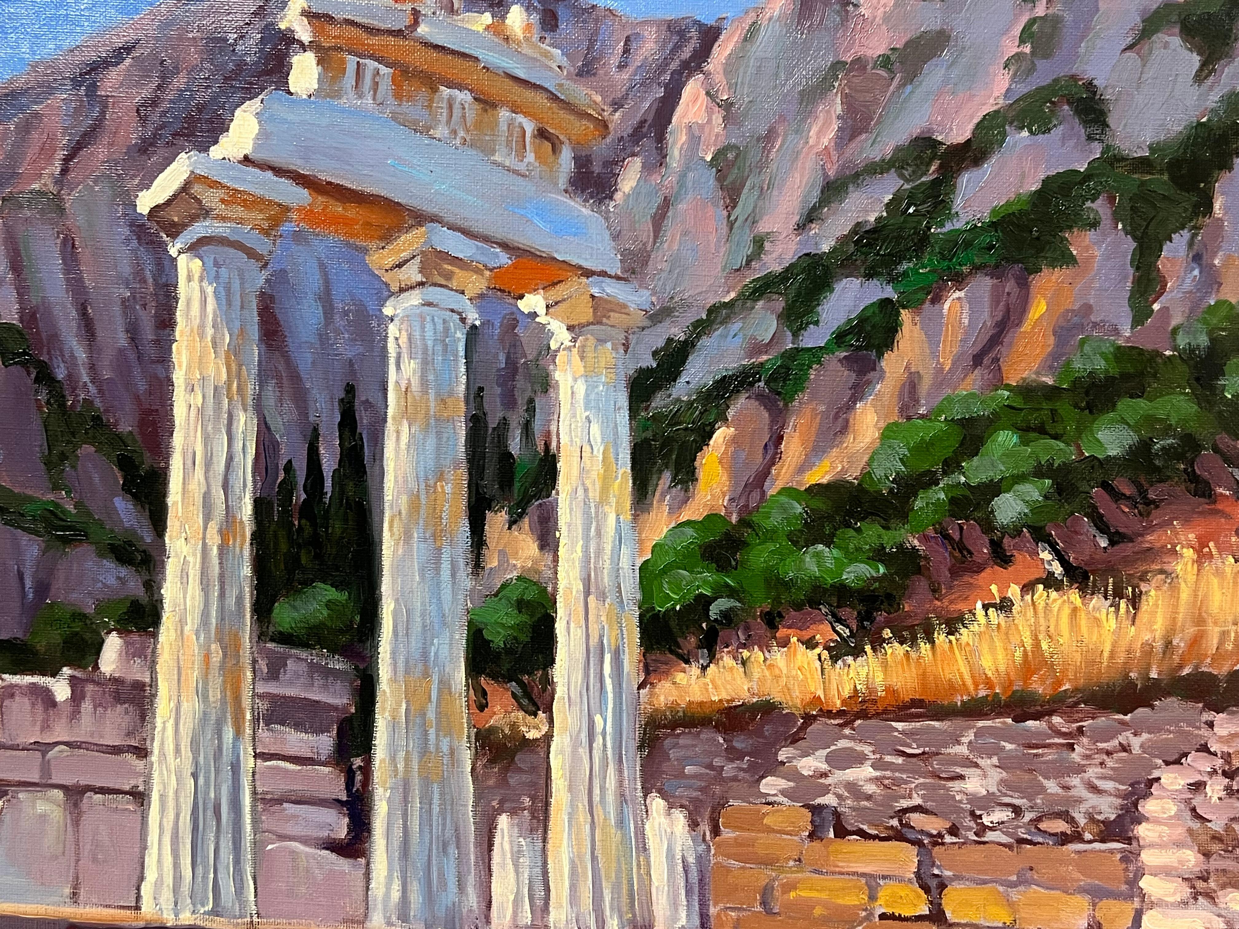 Gran óleo contemporáneo francés Antiguas ruinas de columnas de templos greco-romanos - Painting Impresionista de Georges Bordonove