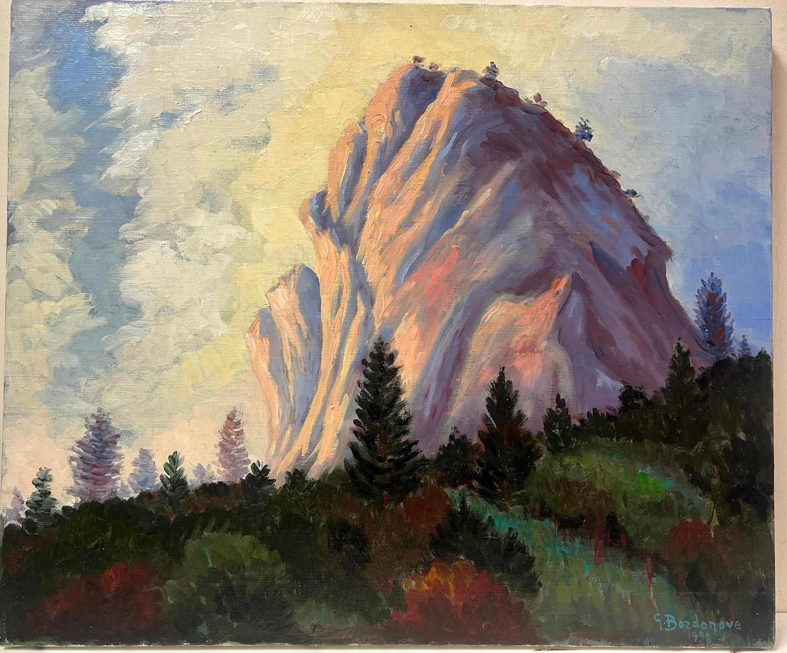 Large French Contemporary Oil Painting Dramatic Rock Formation Landscape - Brown Landscape Painting by Georges Bordonove