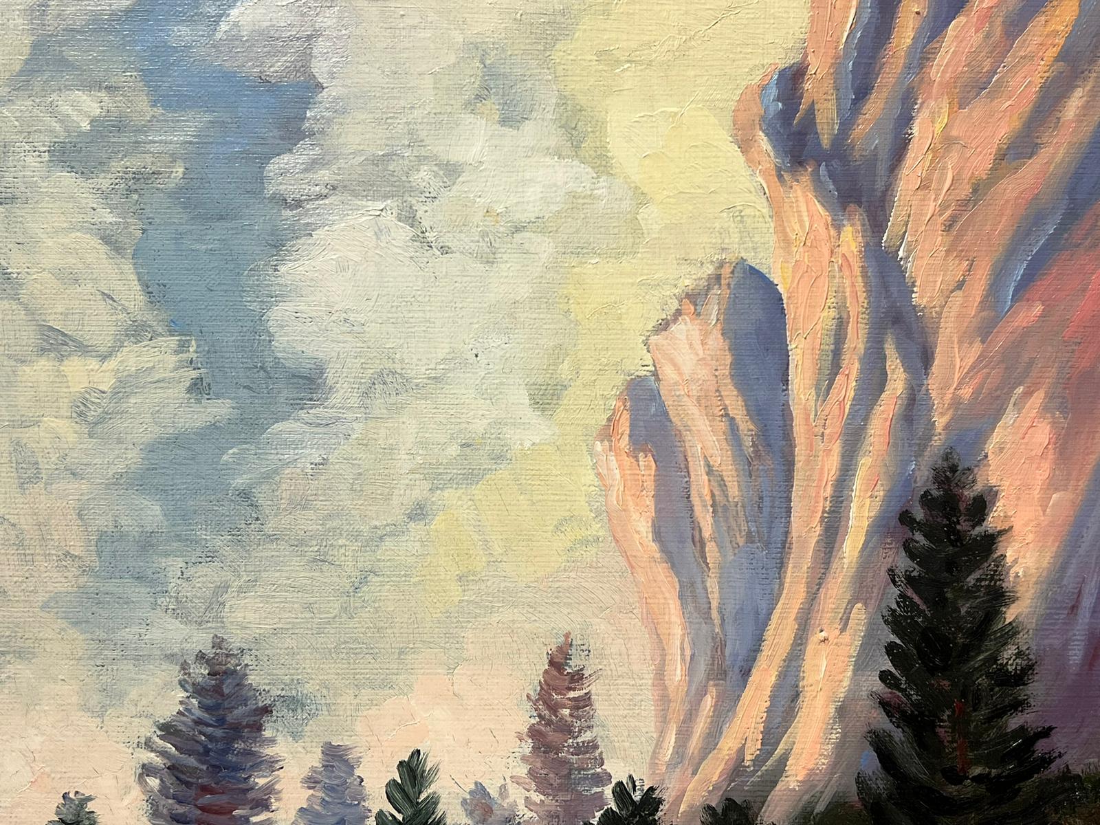 Large French Contemporary Oil Painting Dramatic Rock Formation Landscape For Sale 2