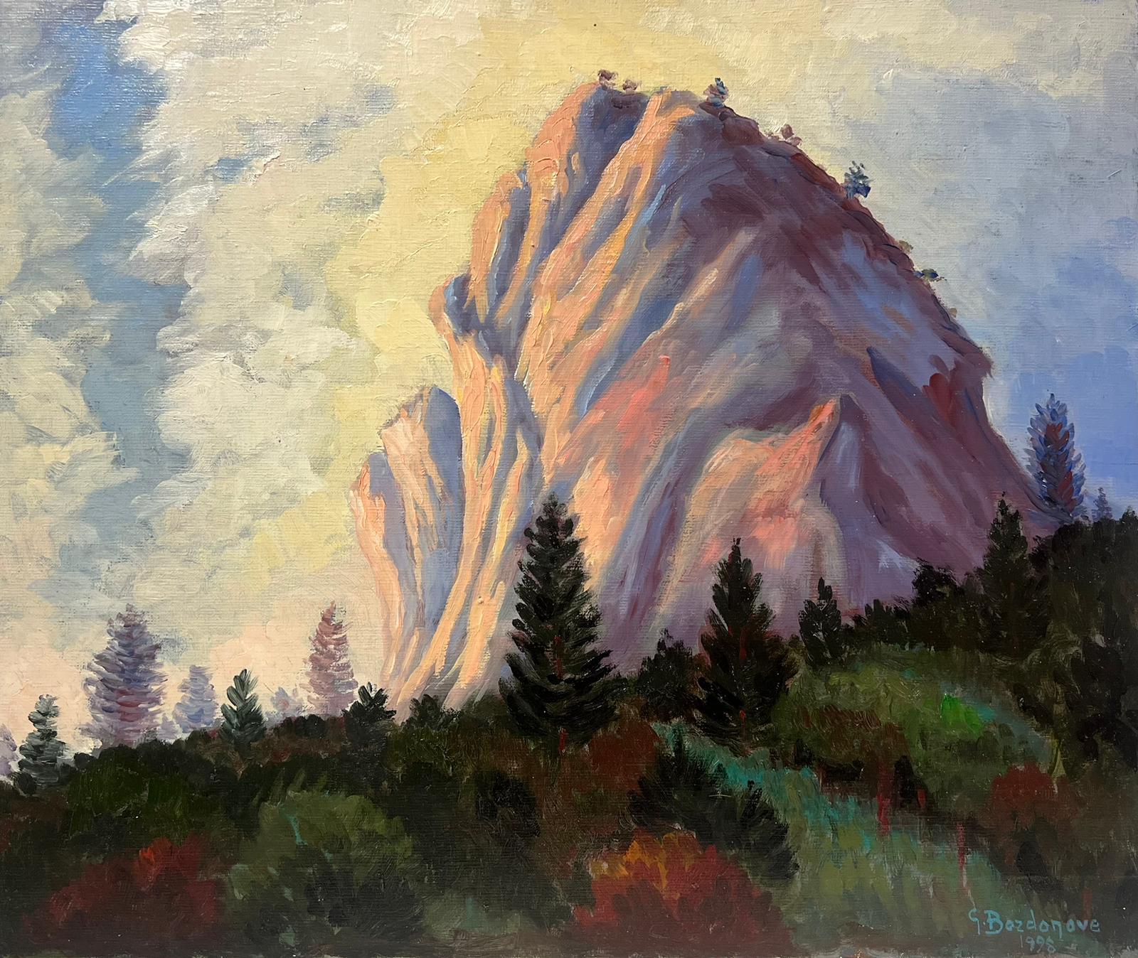 Georges Bordonove Landscape Painting - Large French Contemporary Oil Painting Dramatic Rock Formation Landscape