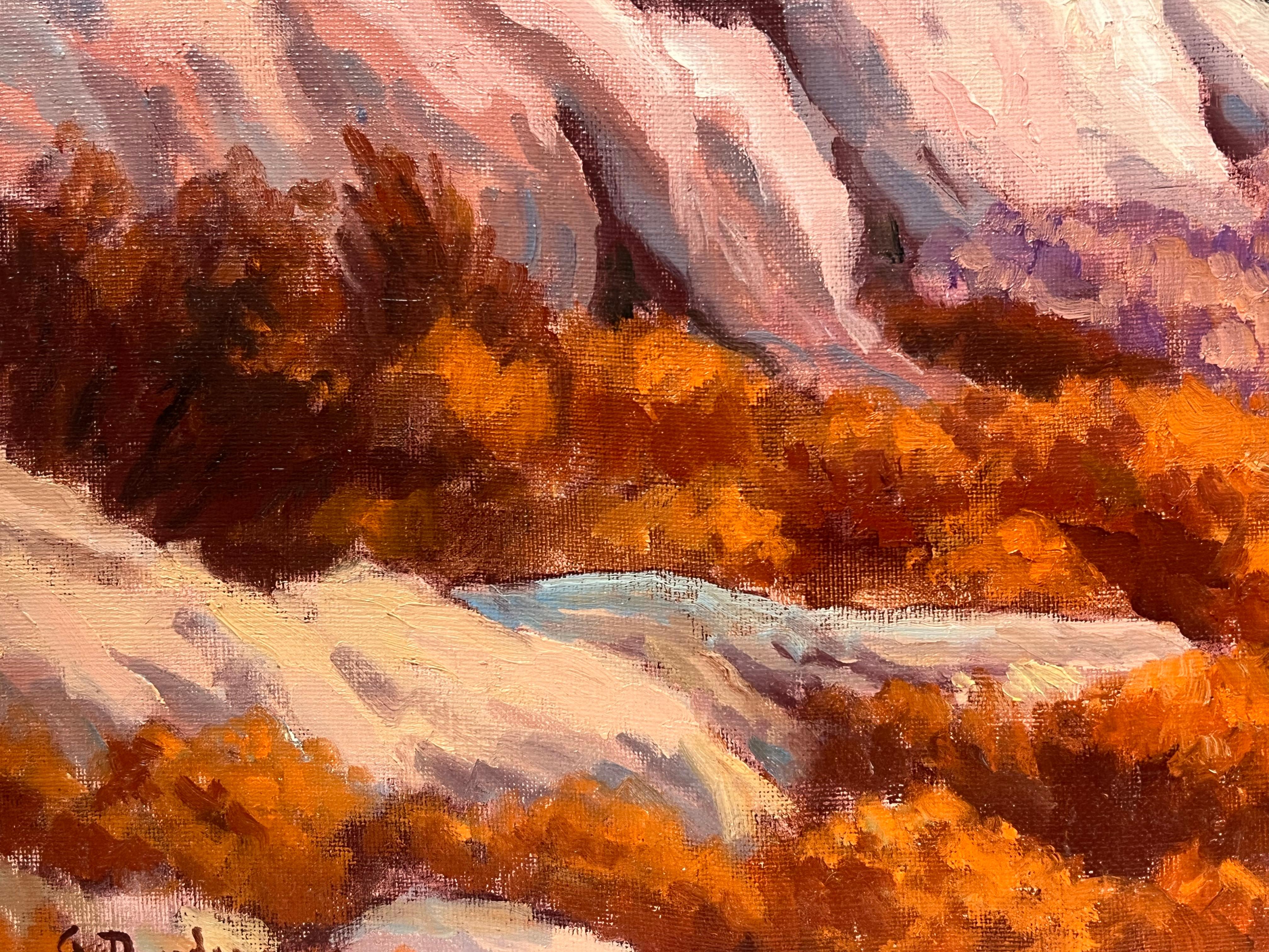 Grande quadro a olio contemporaneo francese Mountain Rocky Forest Landscape in vendita 1